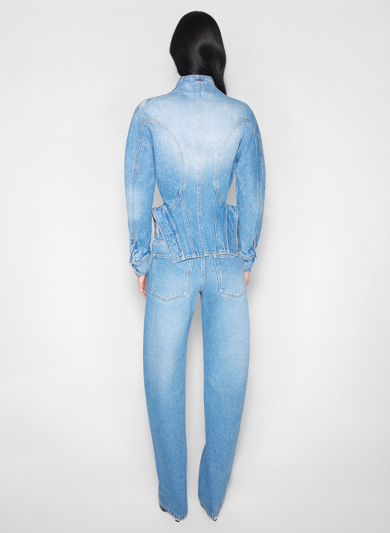 sculptural blue denim jacket