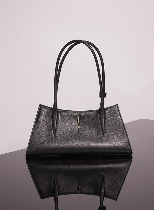 black grained leather fang bag