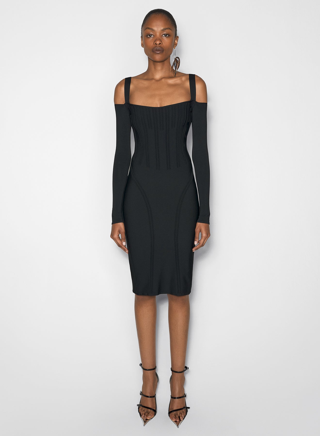 black boning detail knit dress