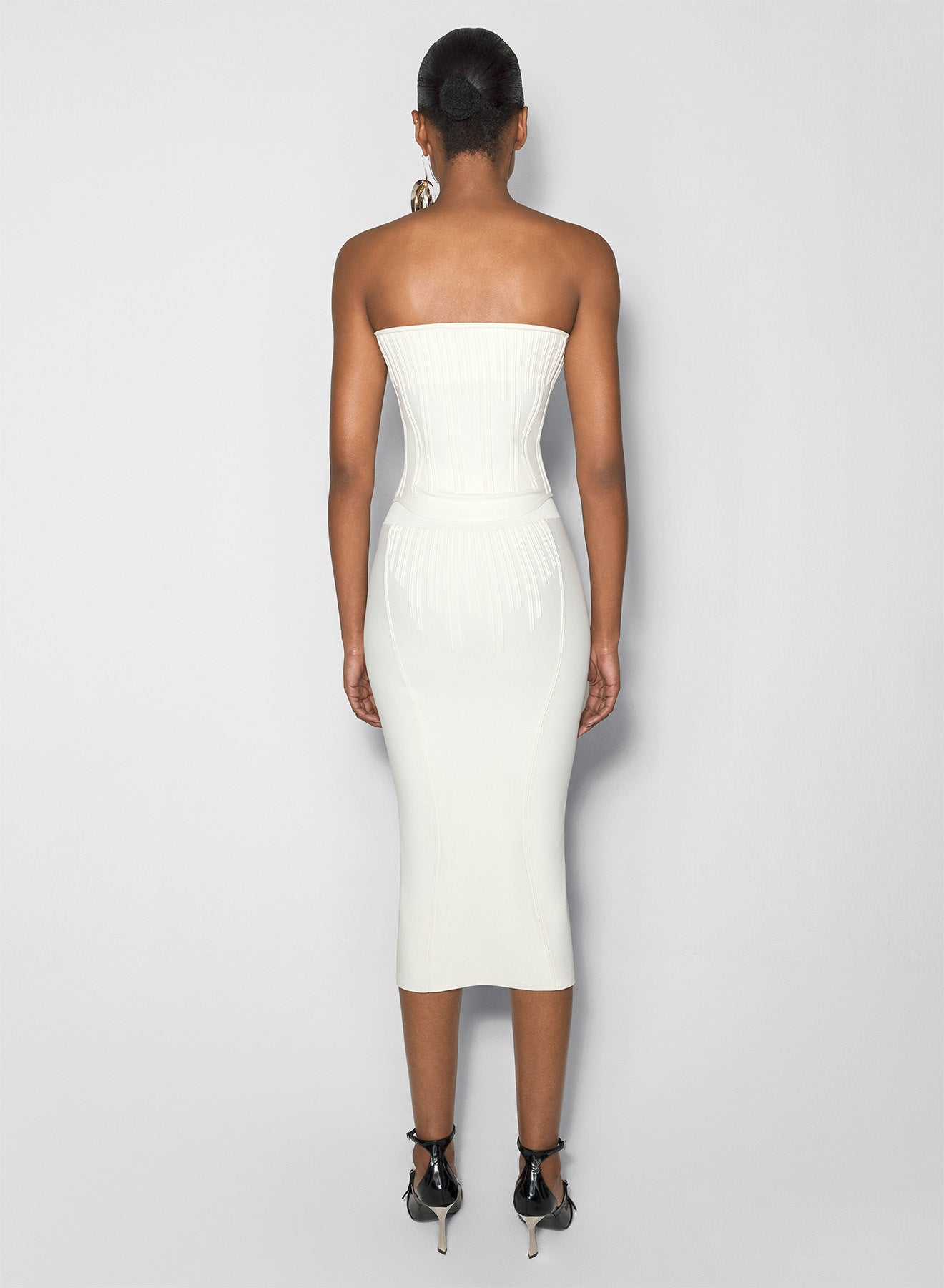 white boning detail knit bustier