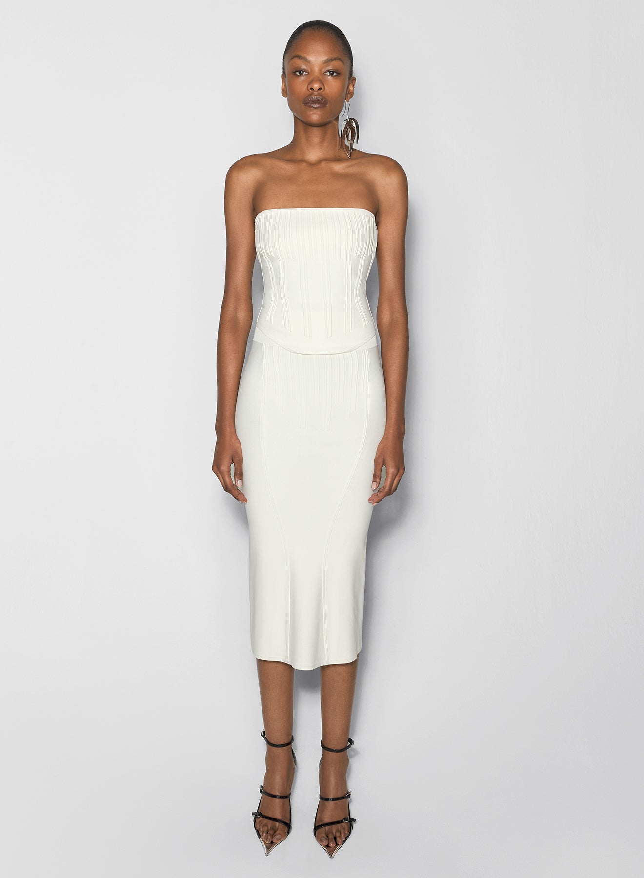 white boning detail knit bustier