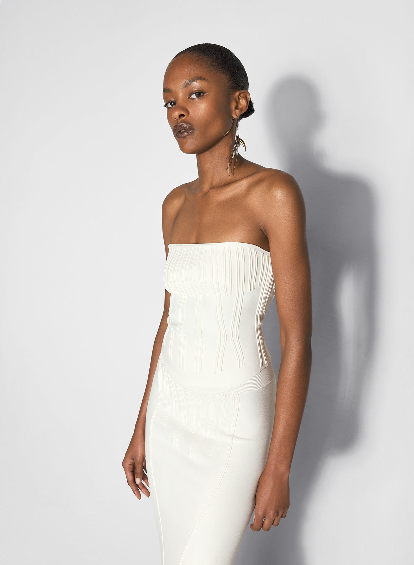 white boning detail knit bustier