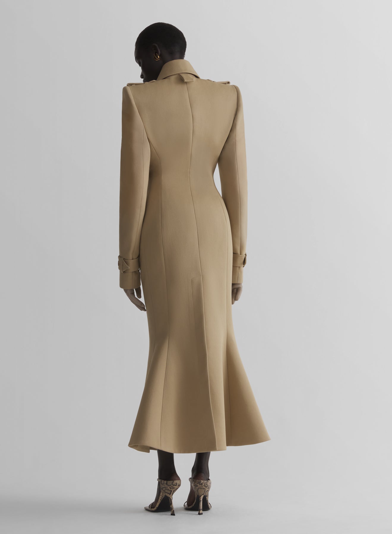 beige hourglass trench coat