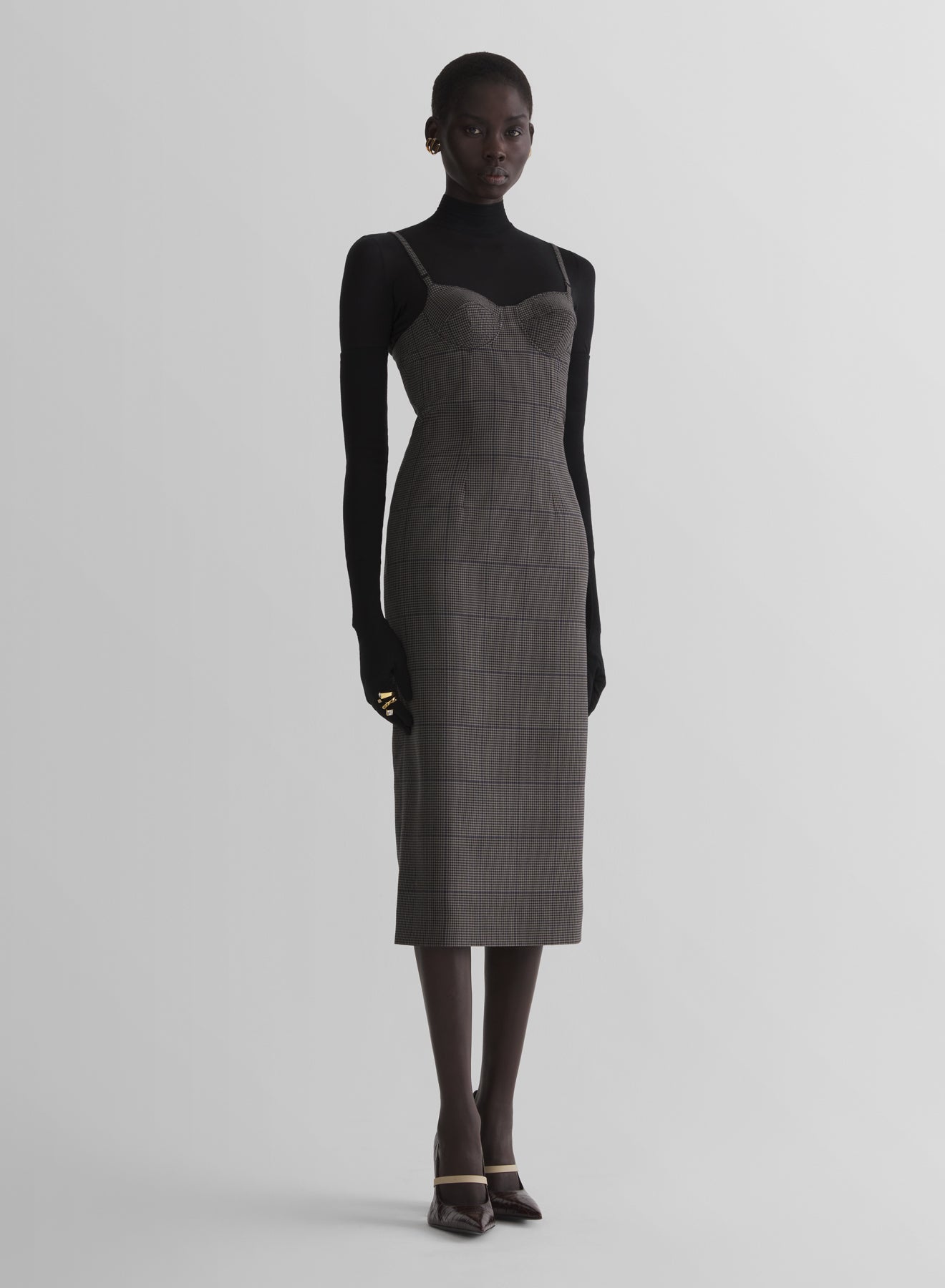 taupe check lingerie dress