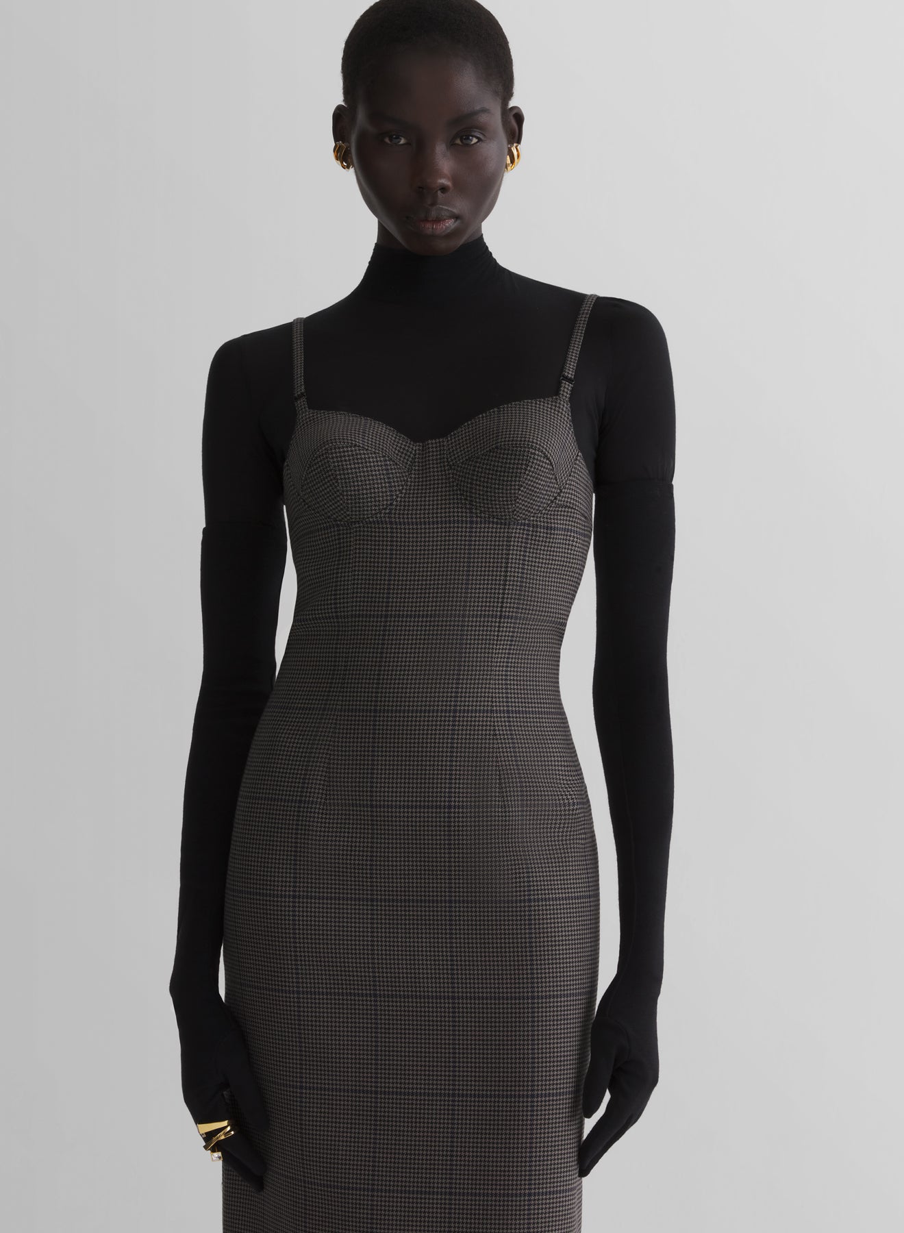 taupe check lingerie dress