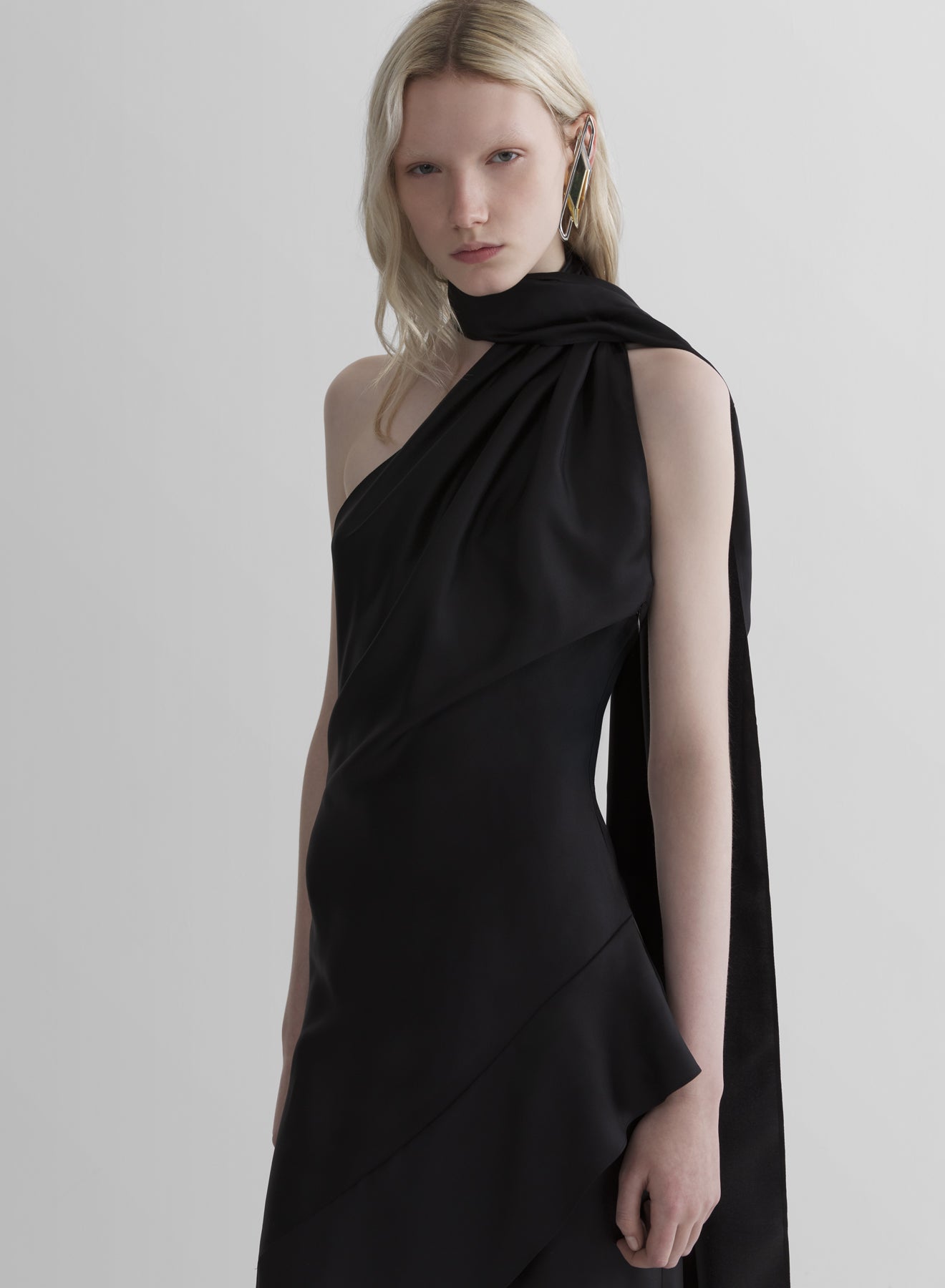 black fluid scarf dress