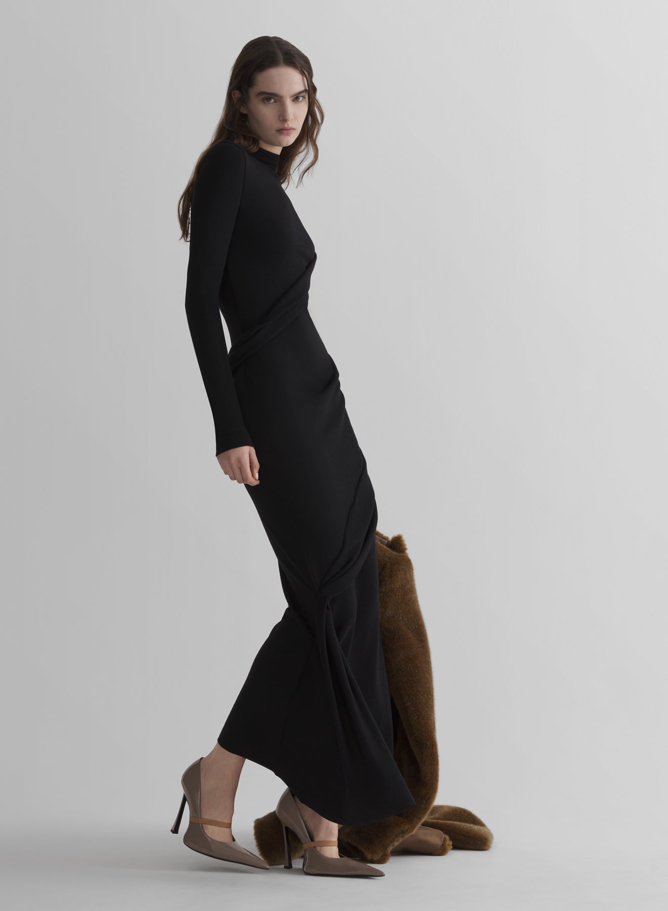 black draped turtleneck dress – Mugler