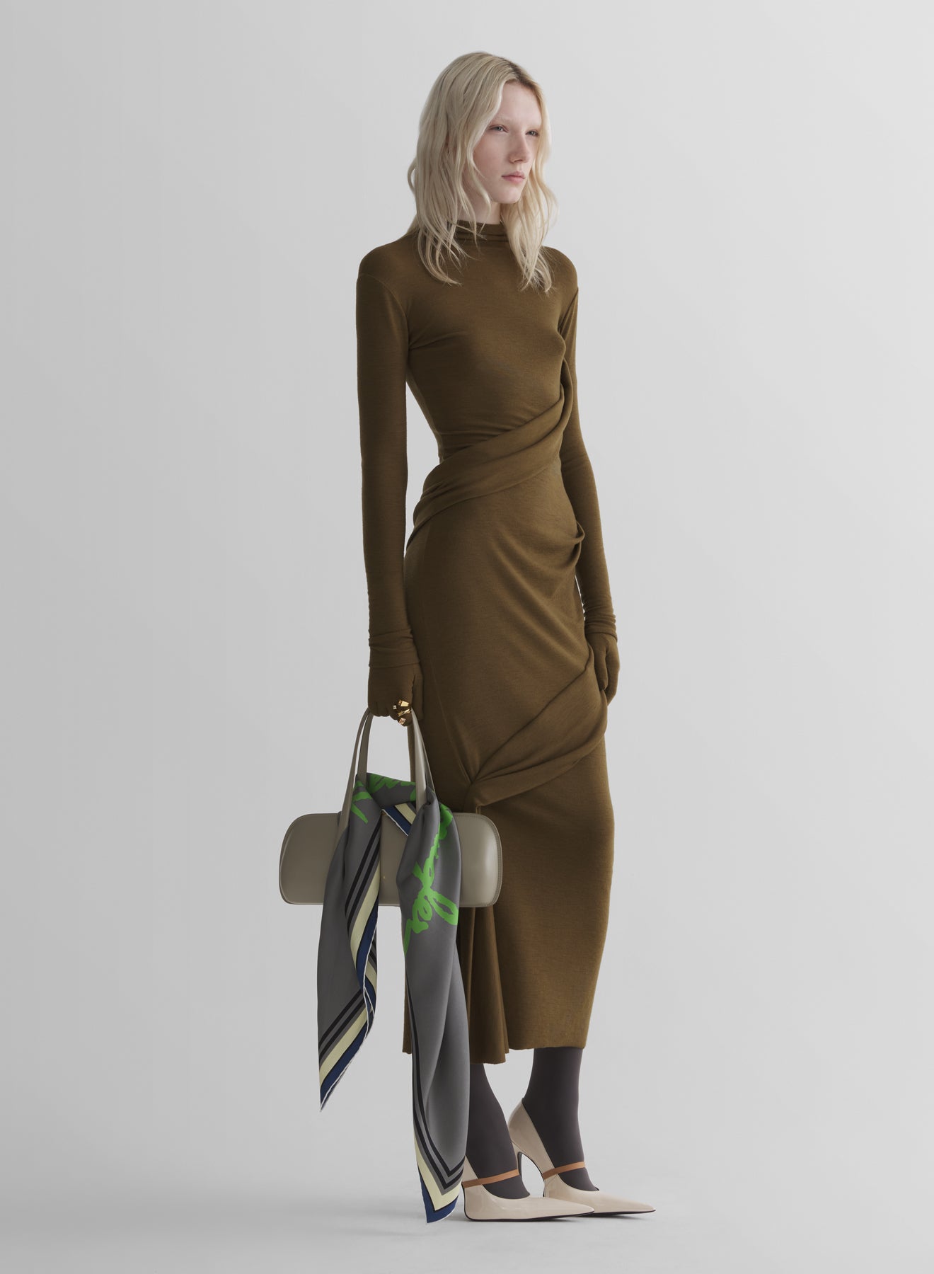 draped turtleneck dress
