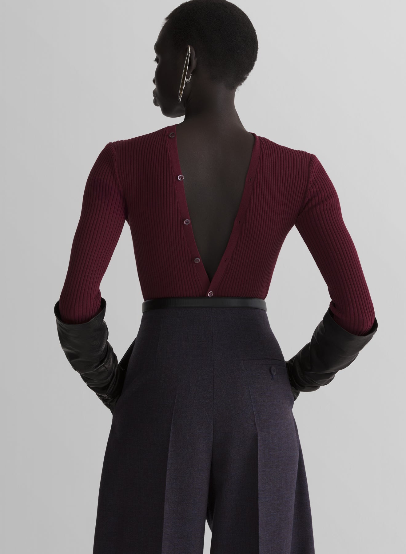 burgundy knit buttoned bodyshort