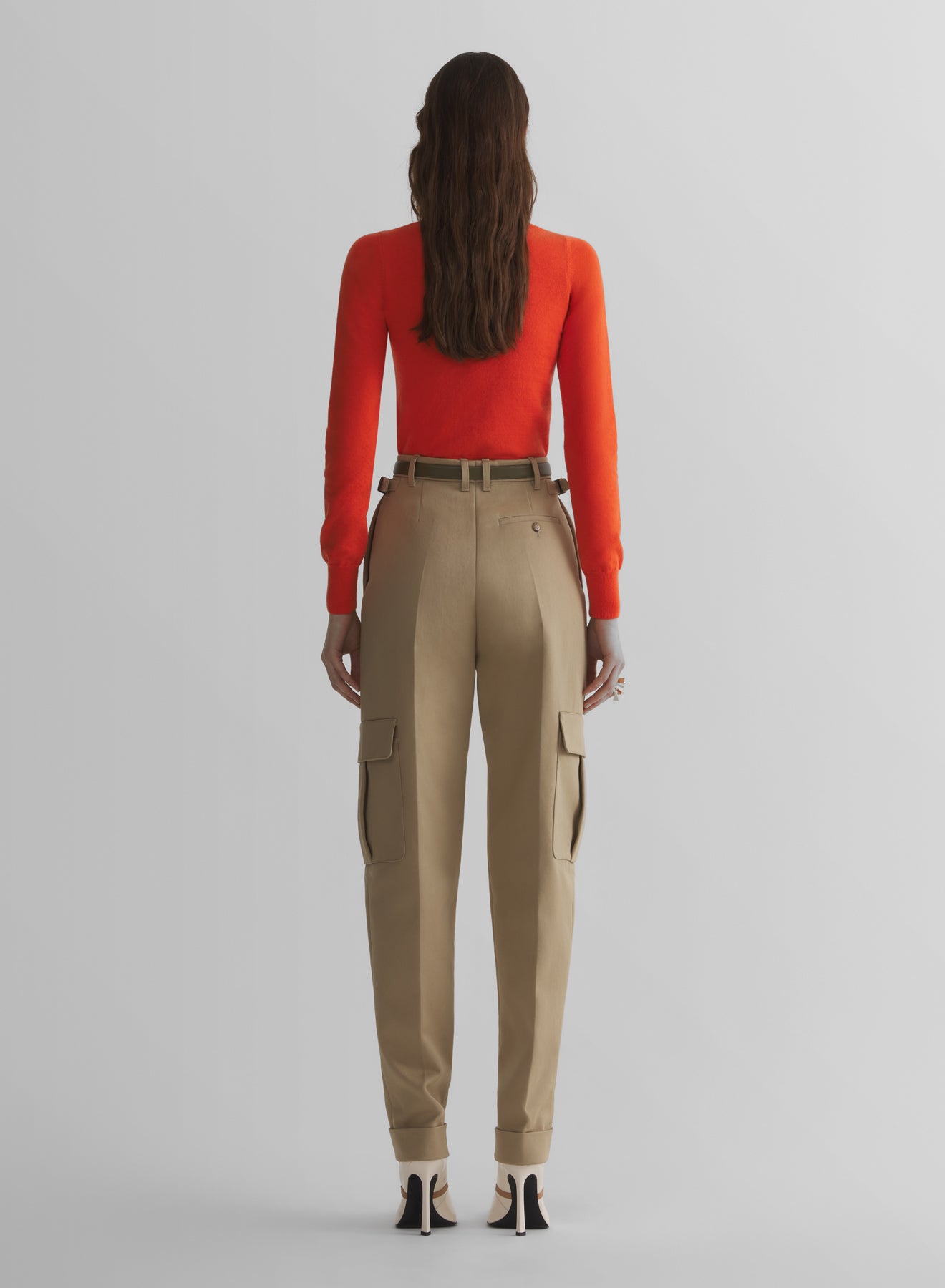 orange cashmere v-neck knit top
