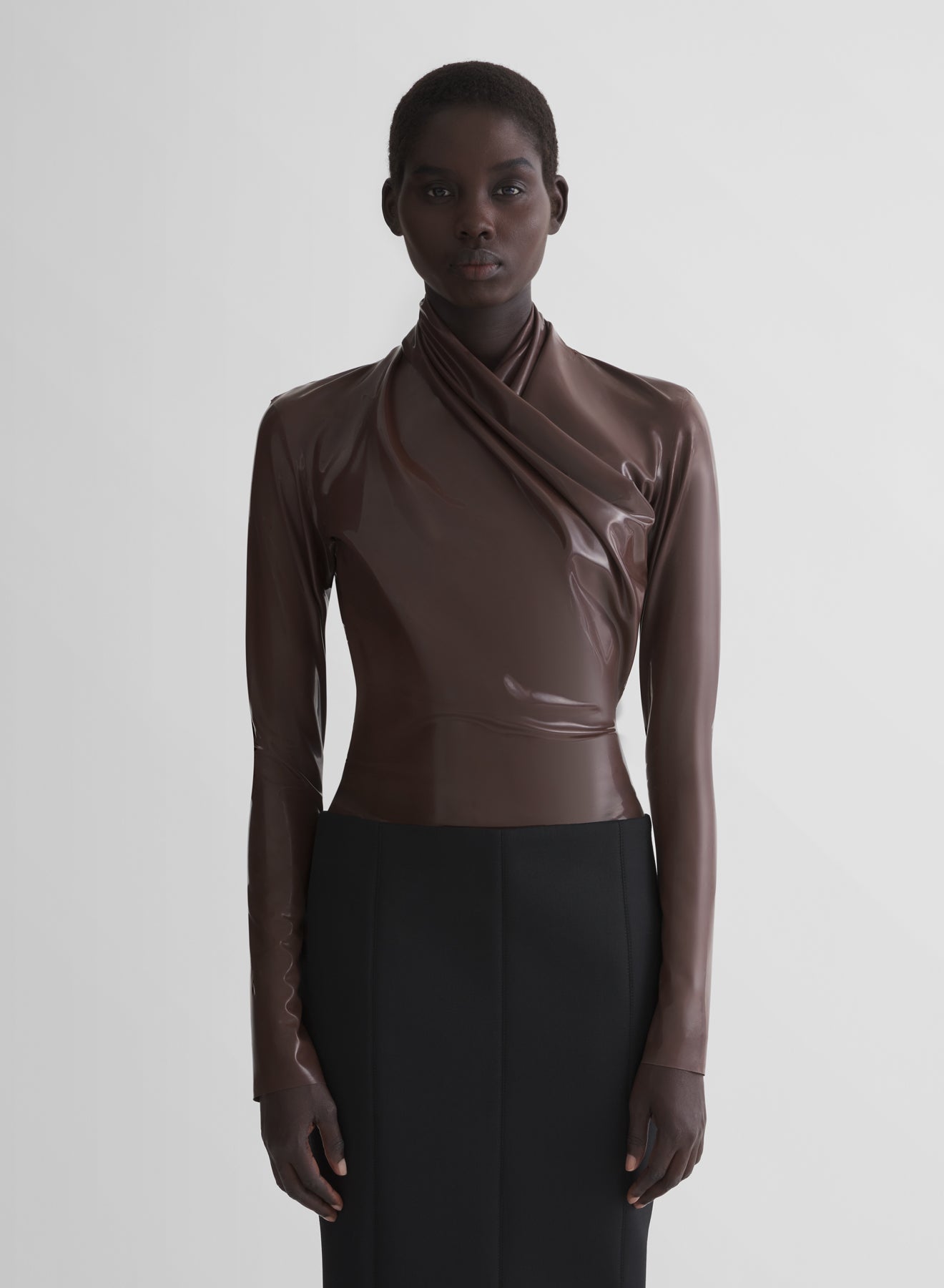 トップス HEVE Leather Lace Scalap BL dark brown latex scarf bodysuit | MUGLER Official Website – Mugler