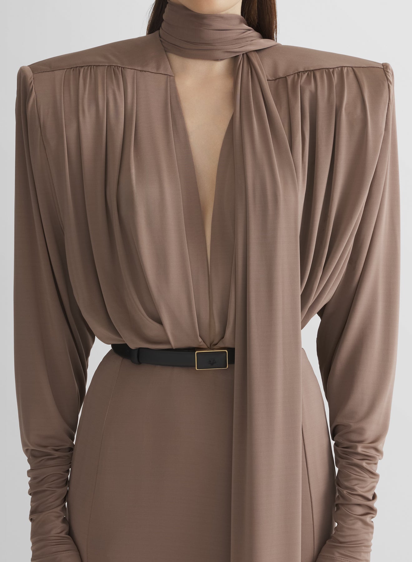 brown scarf power dress