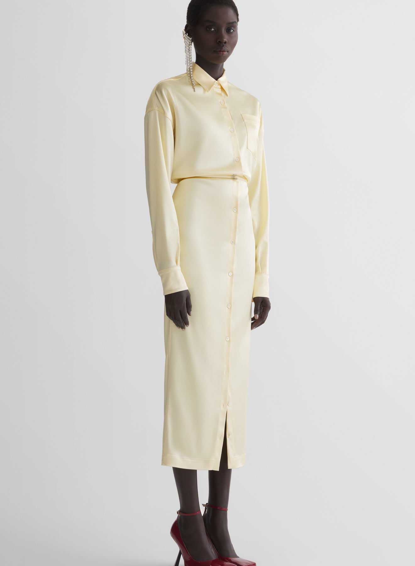butter yellow shirt dress Women's Plus Butter Yellow Plunge Deep Cuff Shirt Dress