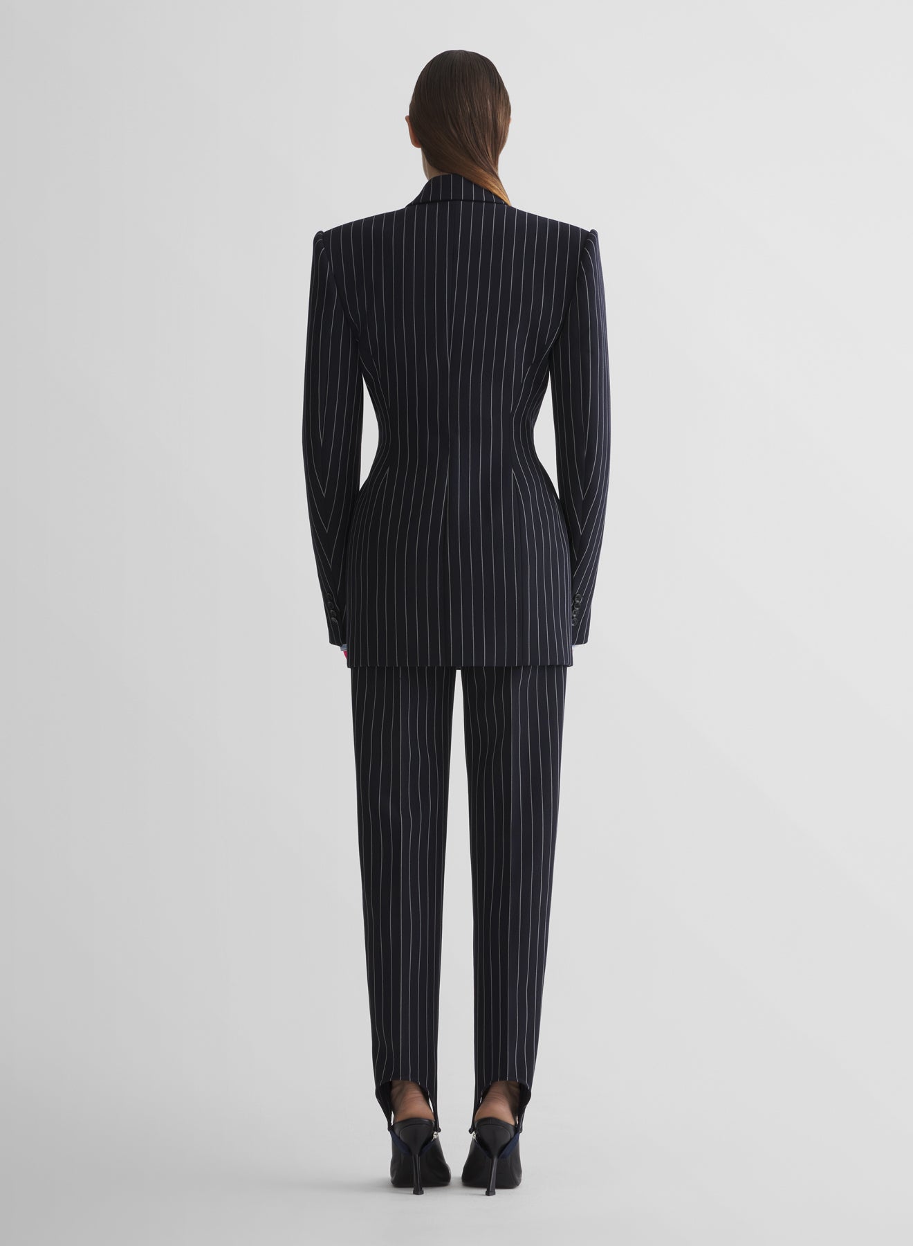 pinstripe cigarette stirrup trousers