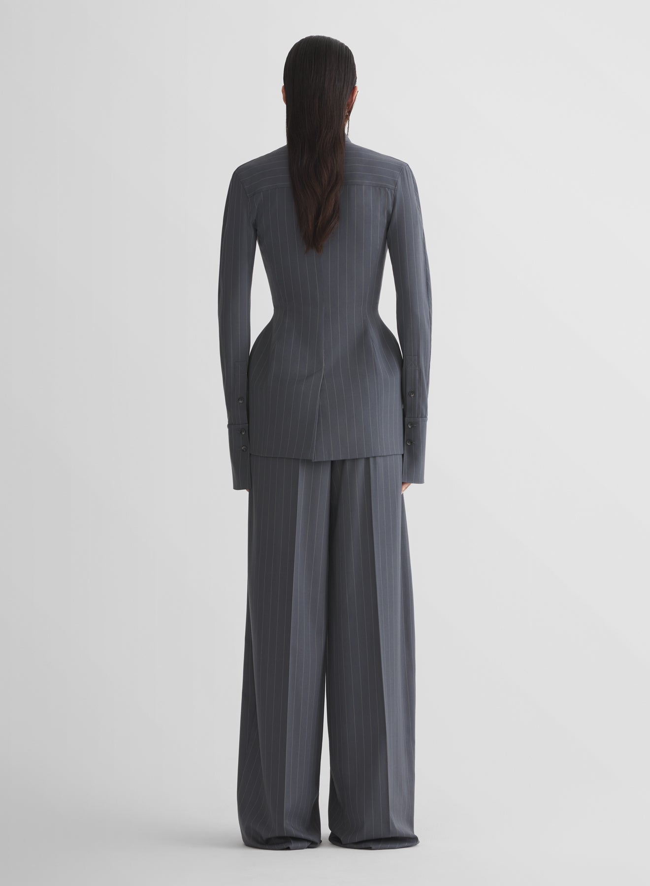 grey pinstripe hourglass shirt jacket