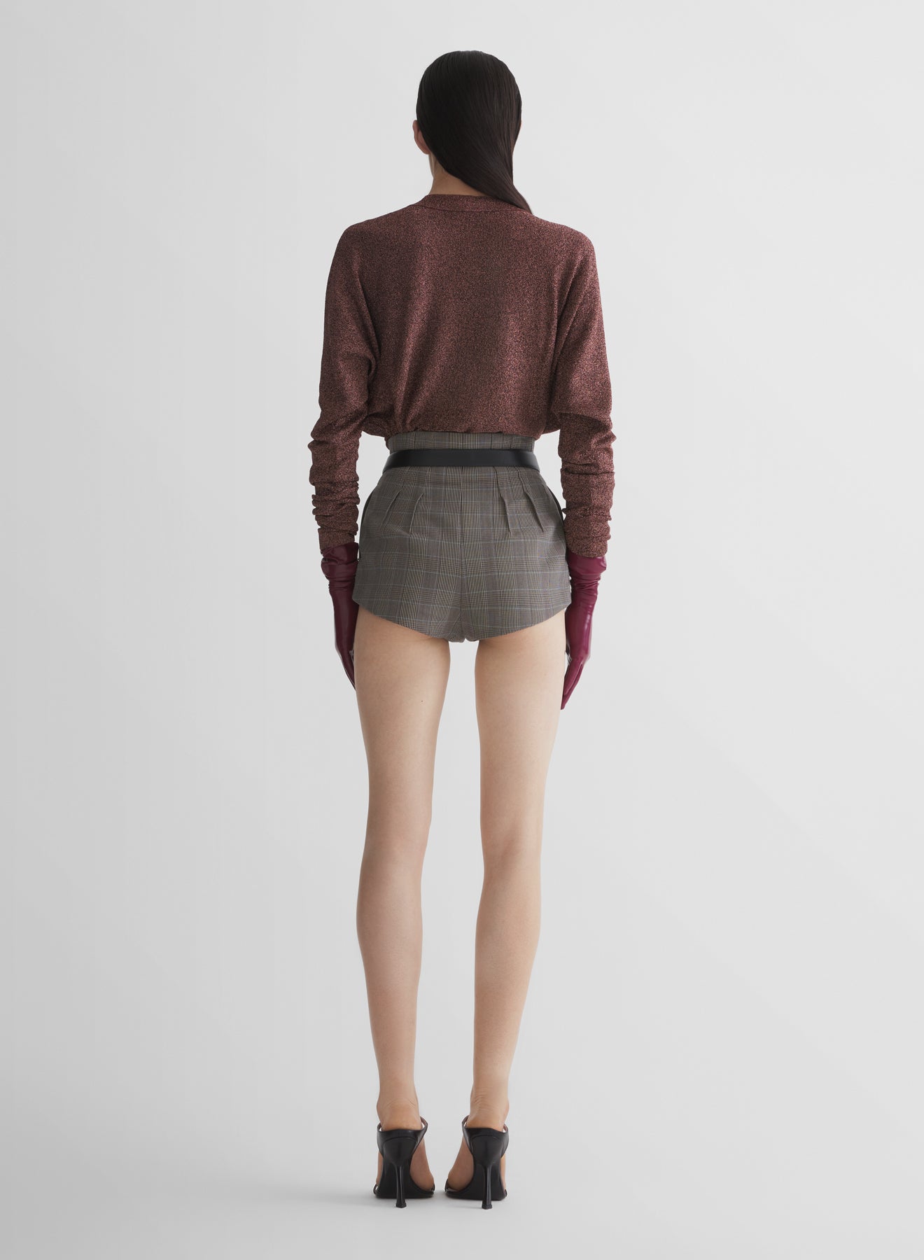 checked pleated tailored shorts