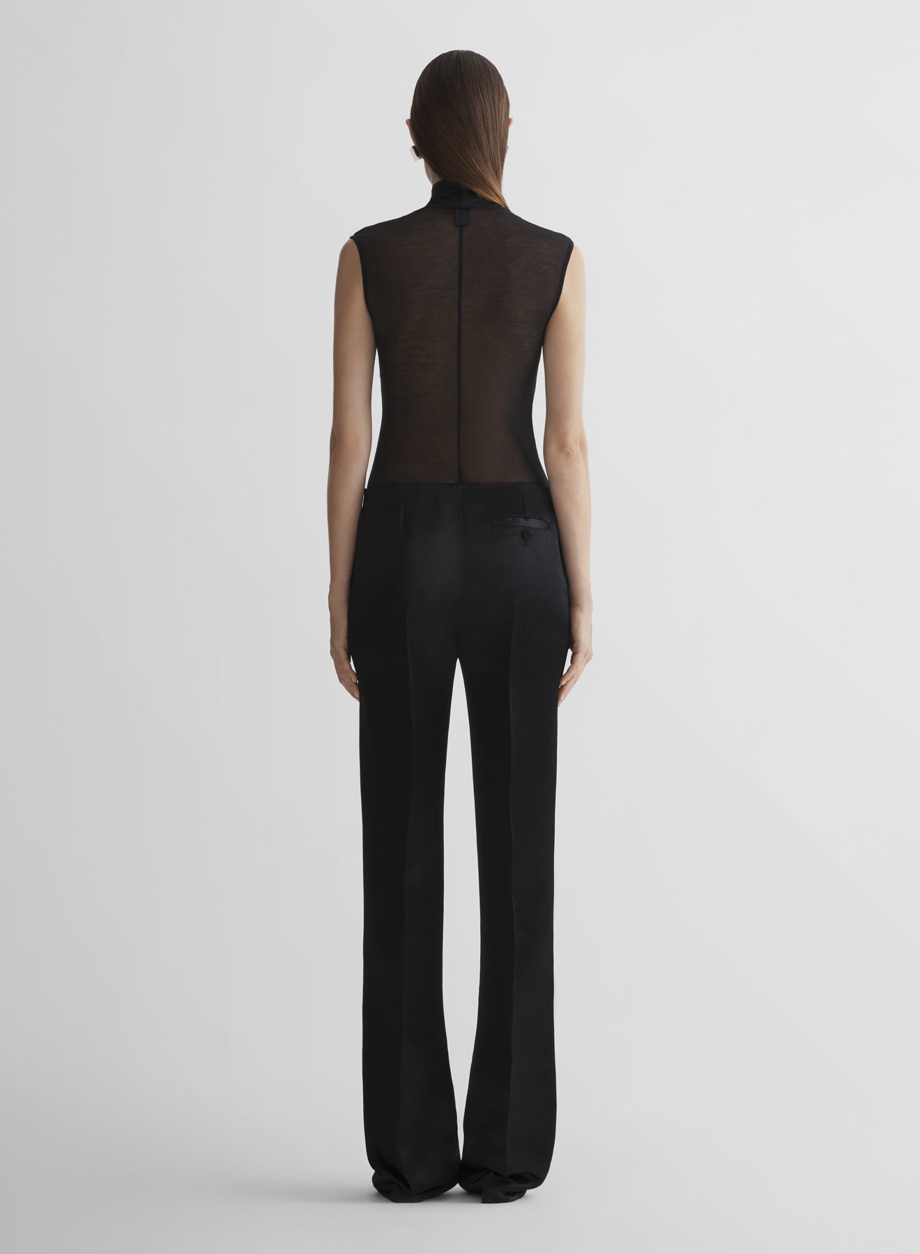 black sleeveless tuxedo bodysuit