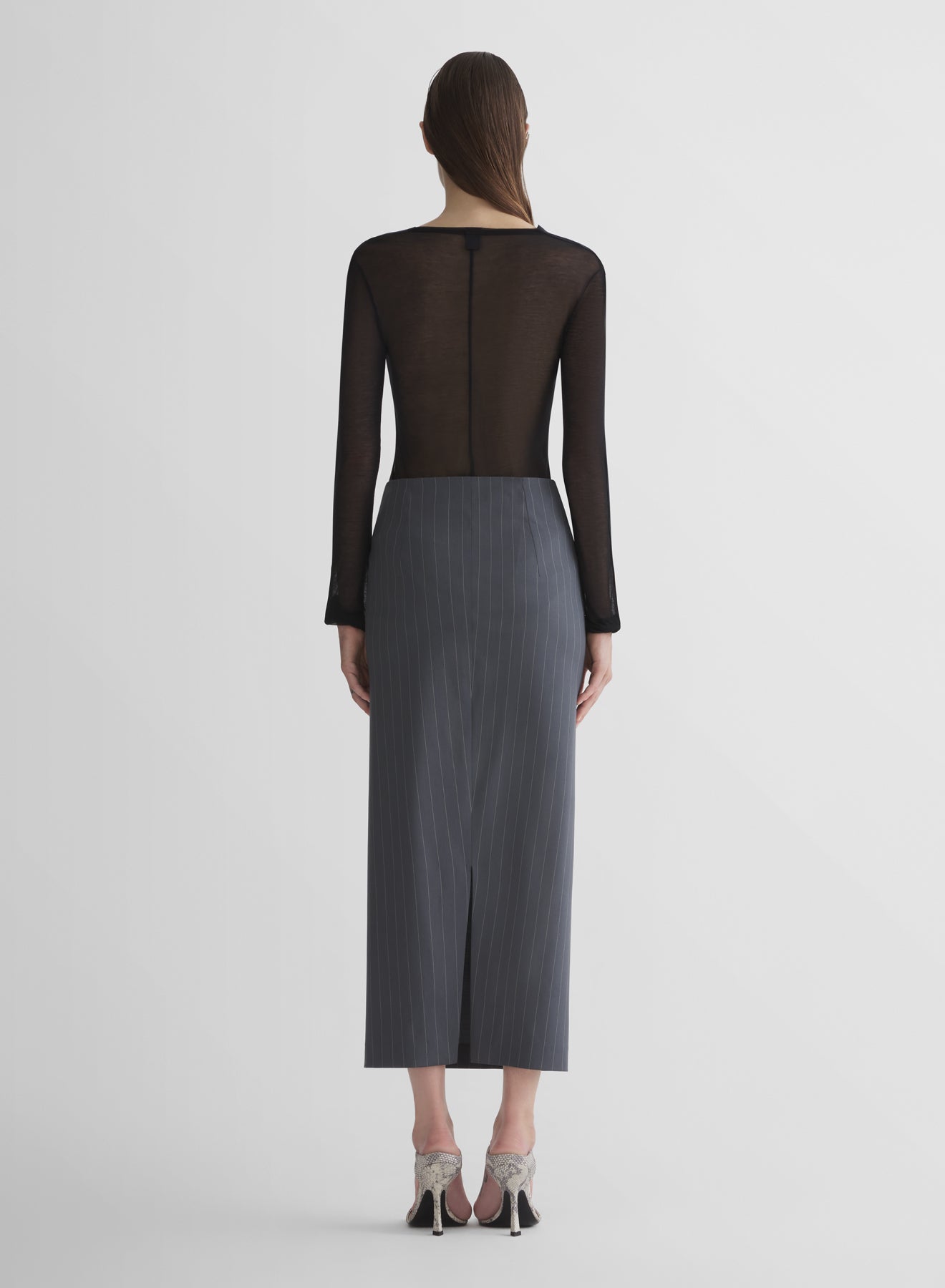 grey pinstripe stretch tube skirt