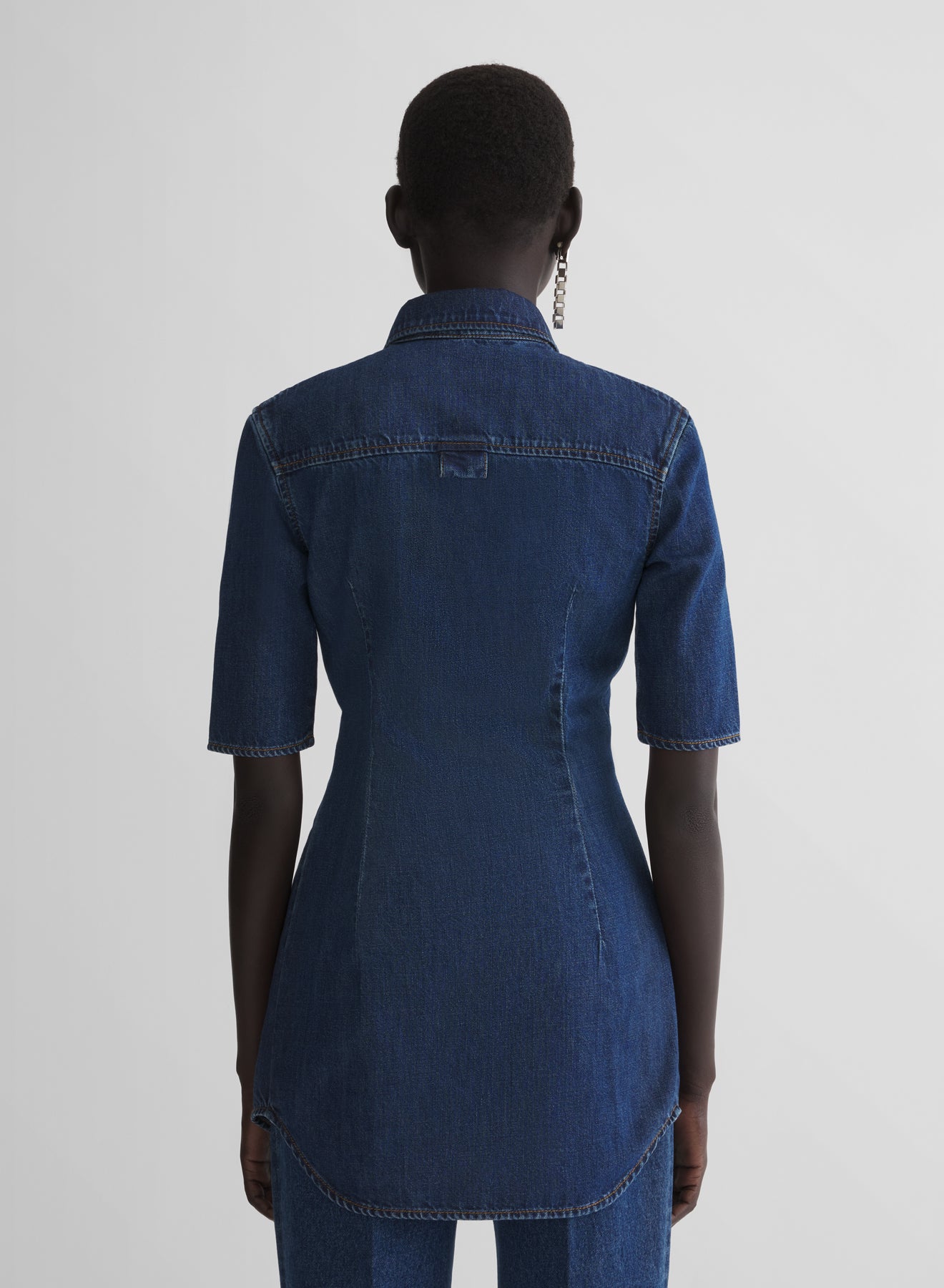 denim fitted short sleeve shirt