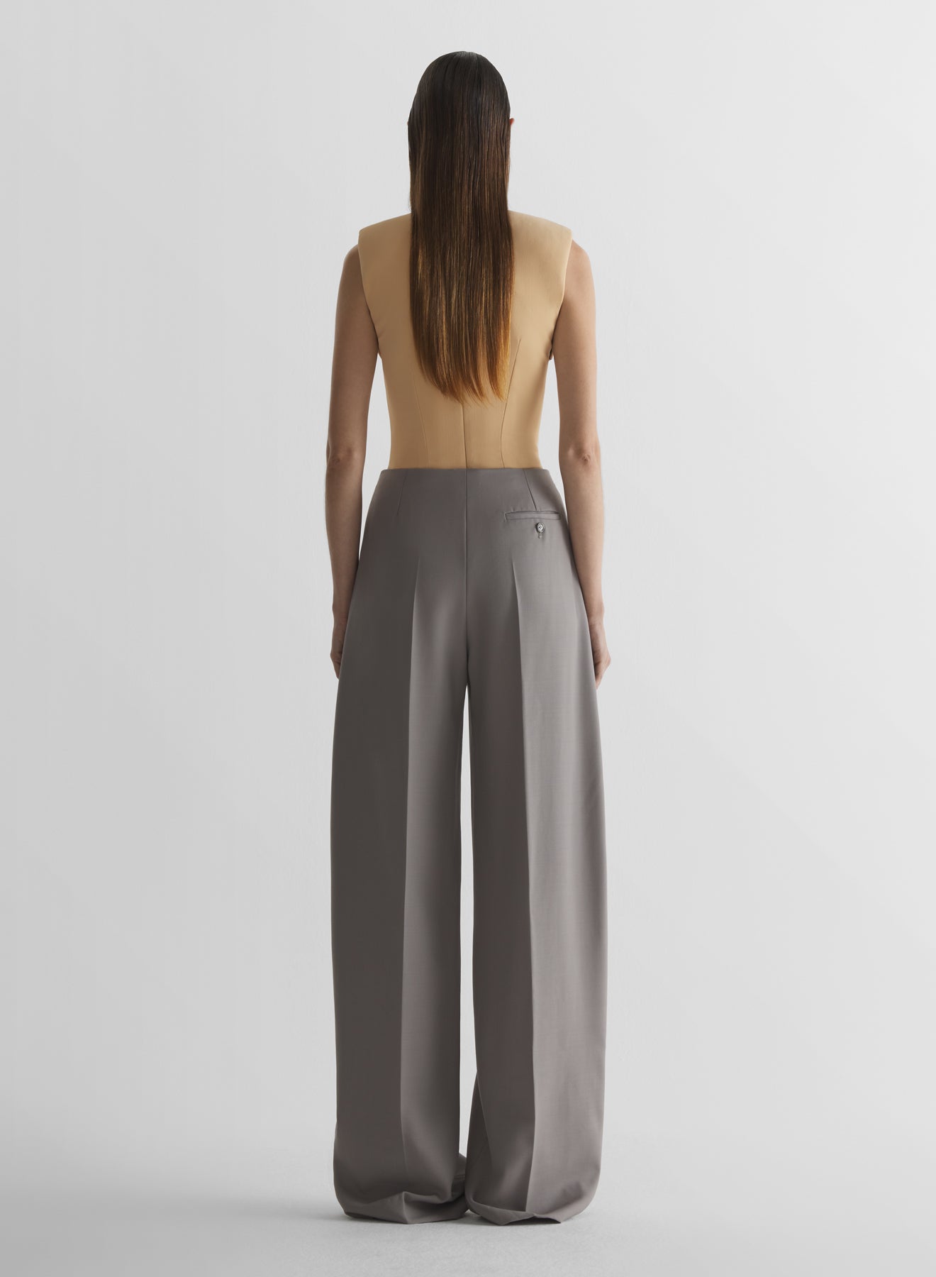 grey wide pleated trousers