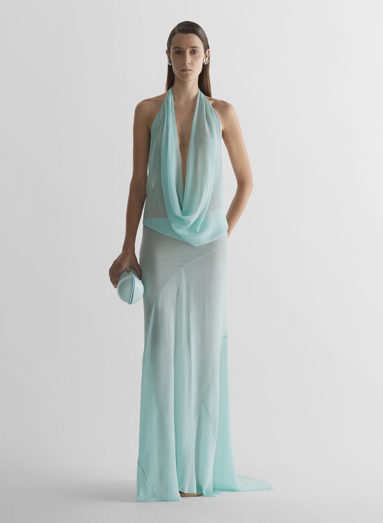 Blue Draped halter gown