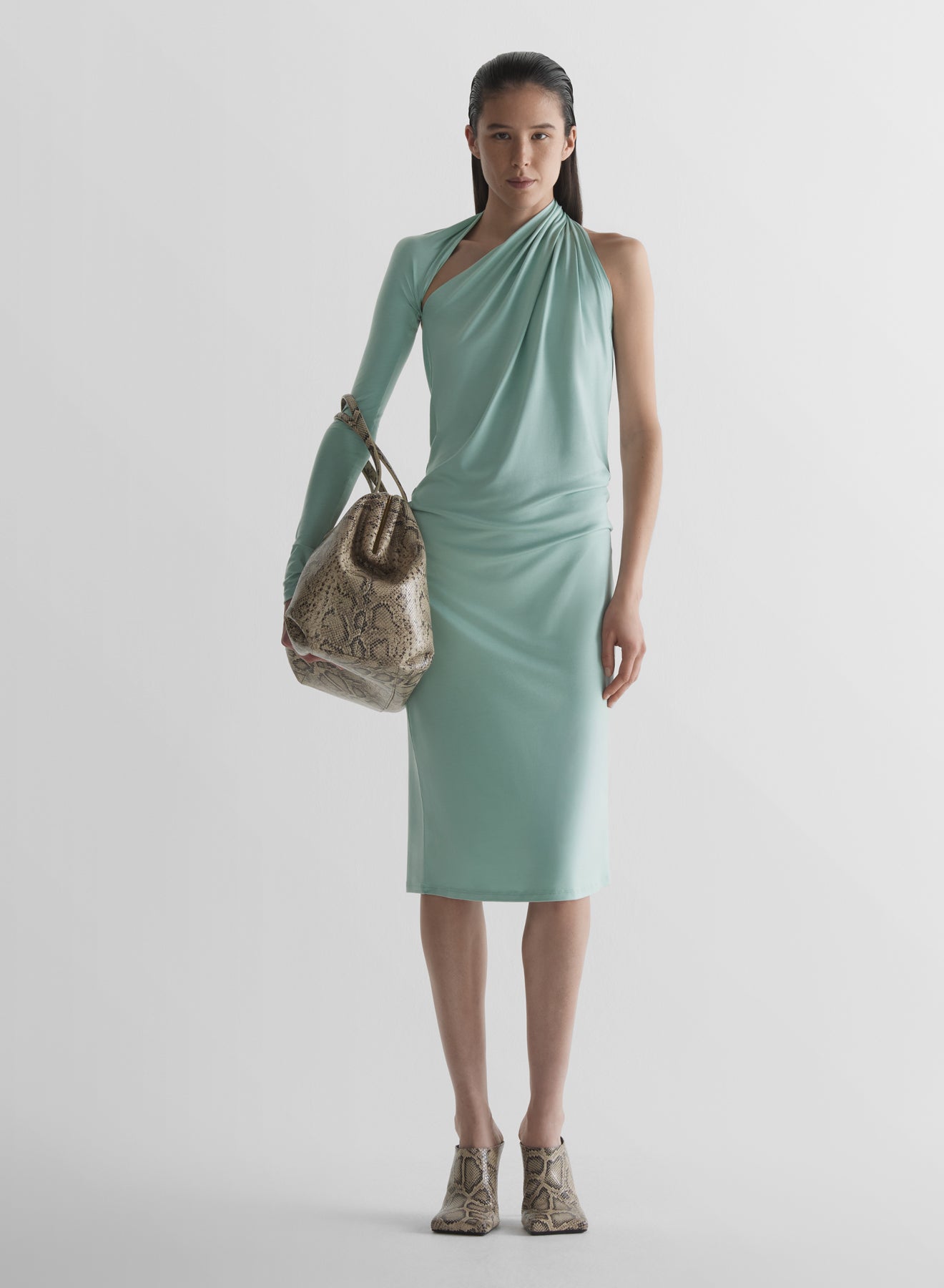 Blue Draped jersey loop dress