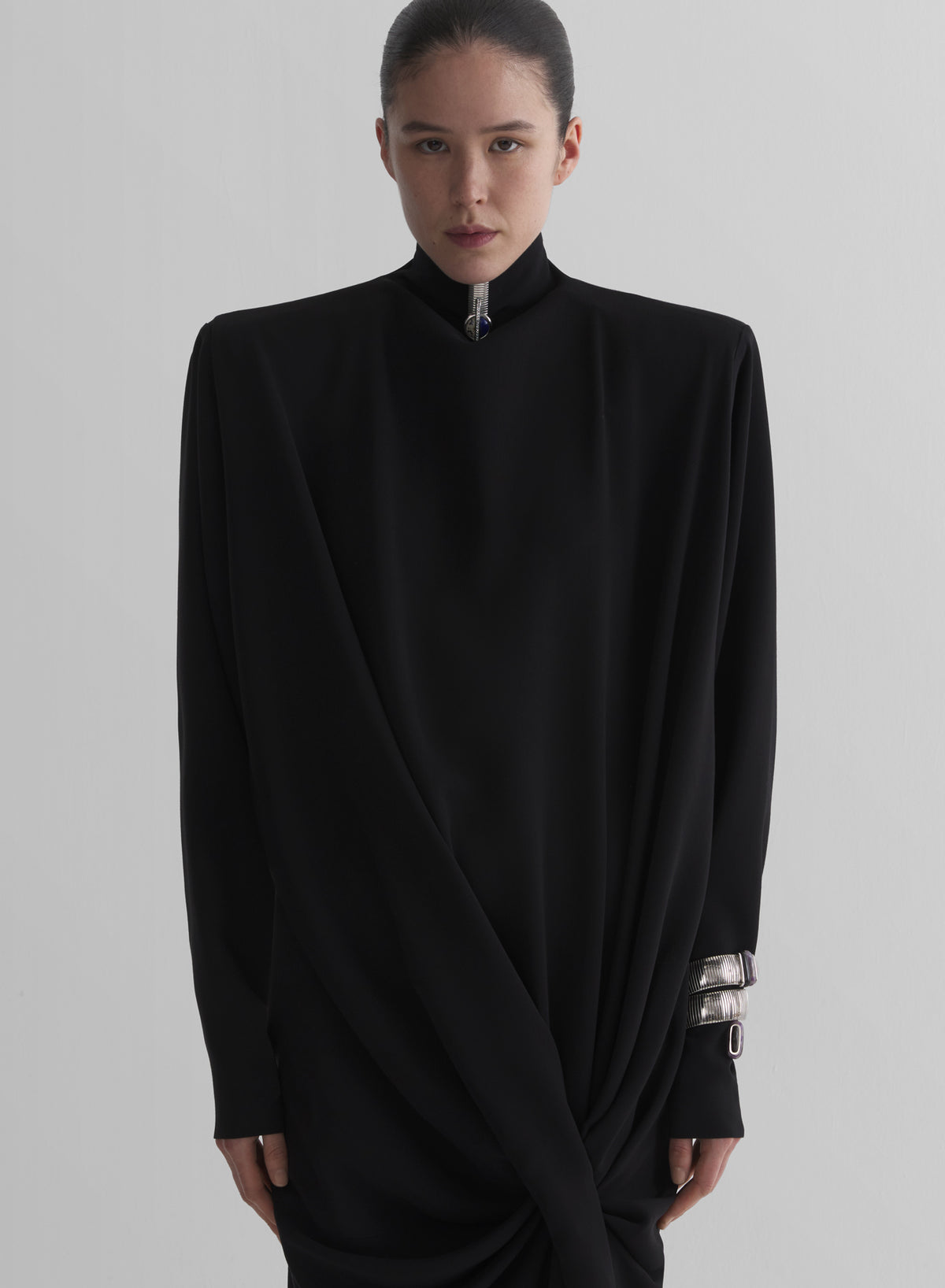 black cascade boxy dress