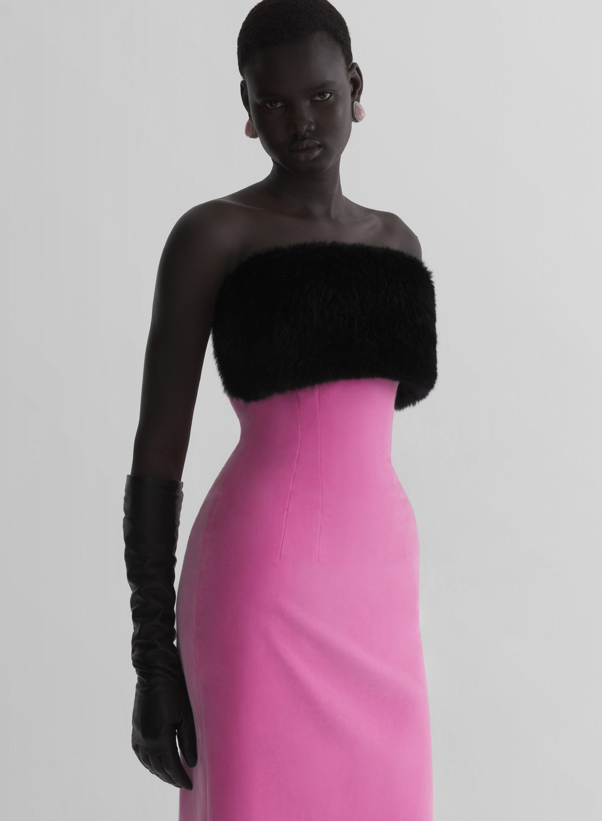 baby pink velvet bustier dress