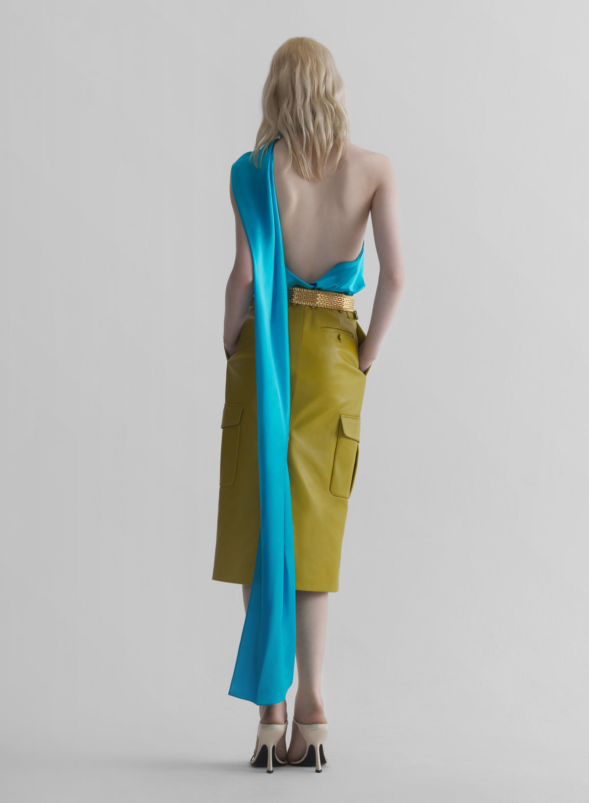 blue backless scarf top