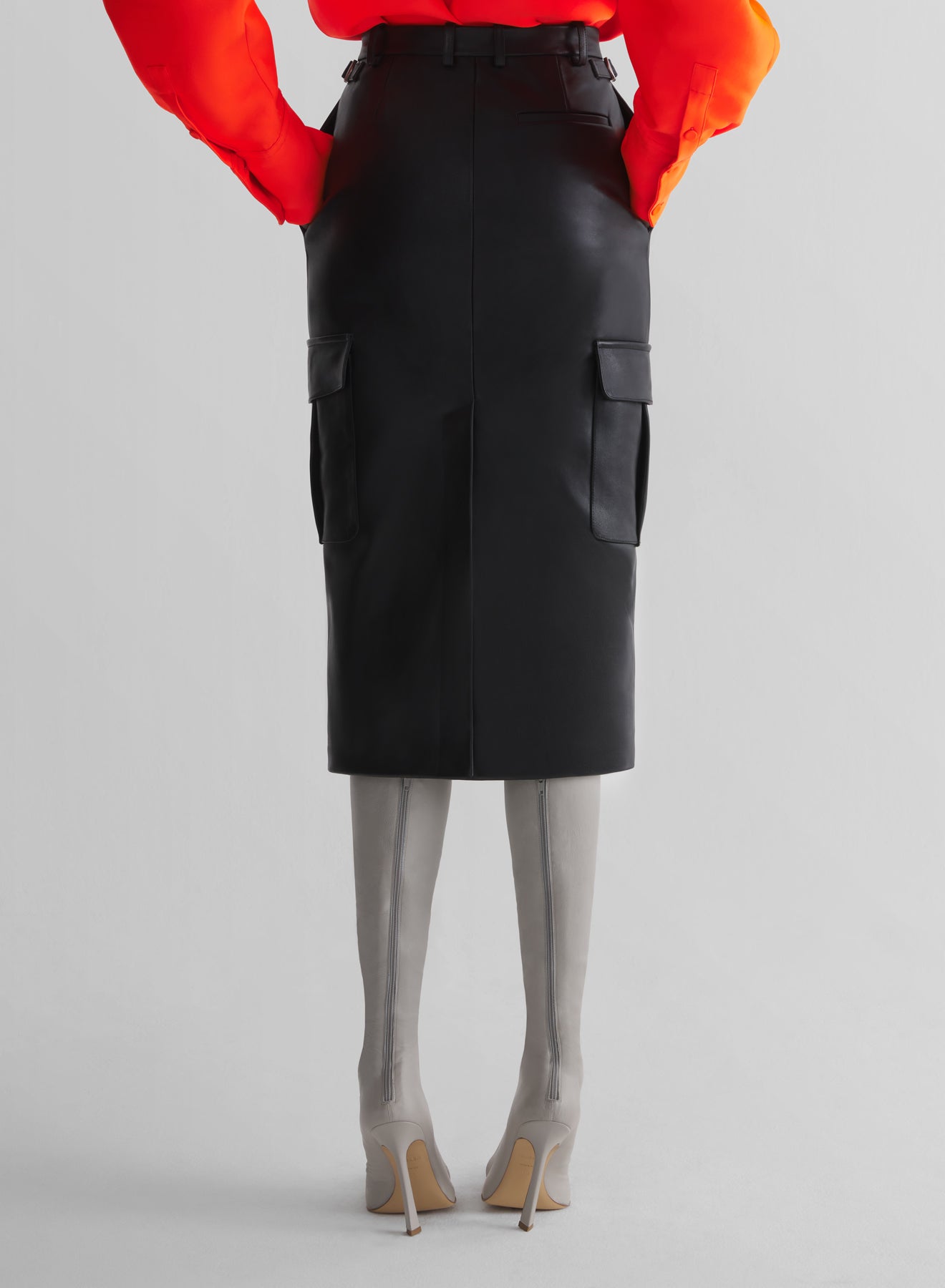 black leather cargo skirt