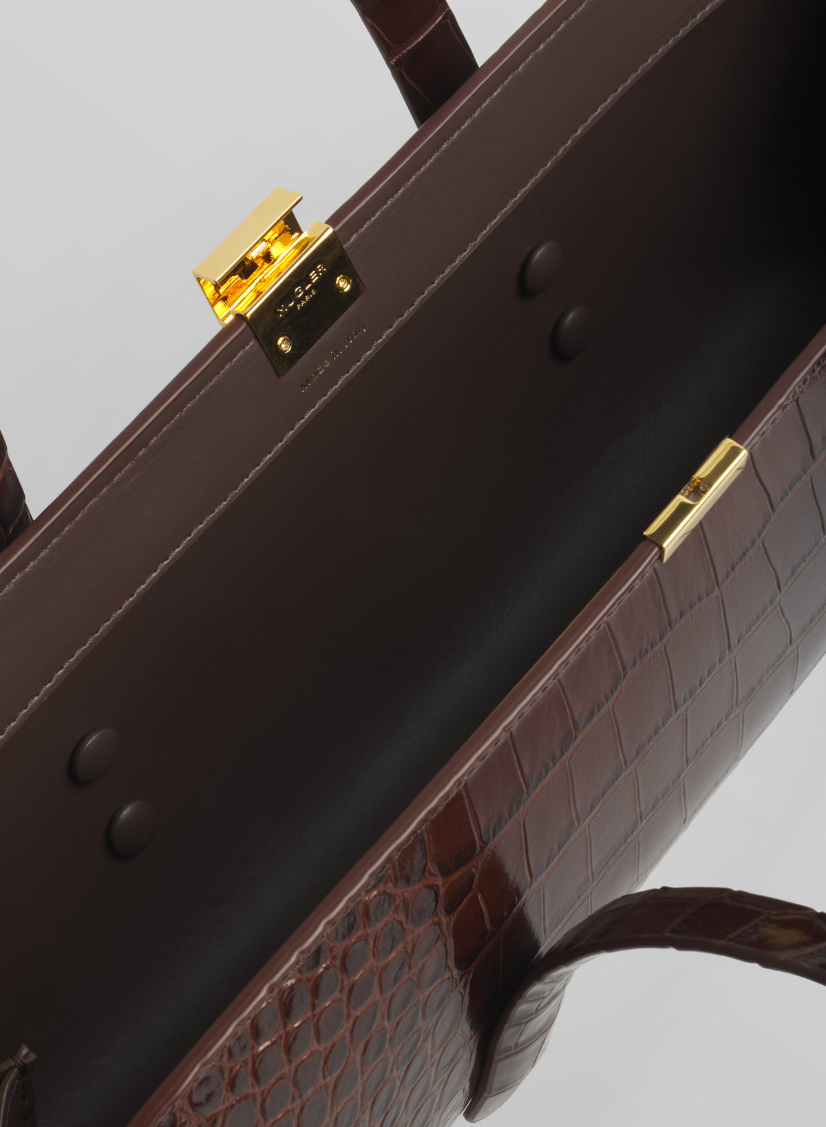 brown aurora bag croc embossed leather