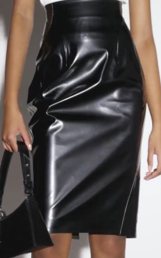 black leather belted skirt