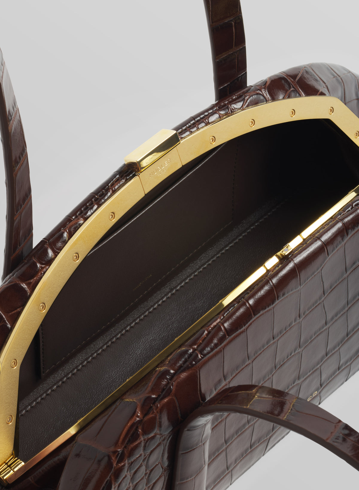 brown lua bag croc embossed leather