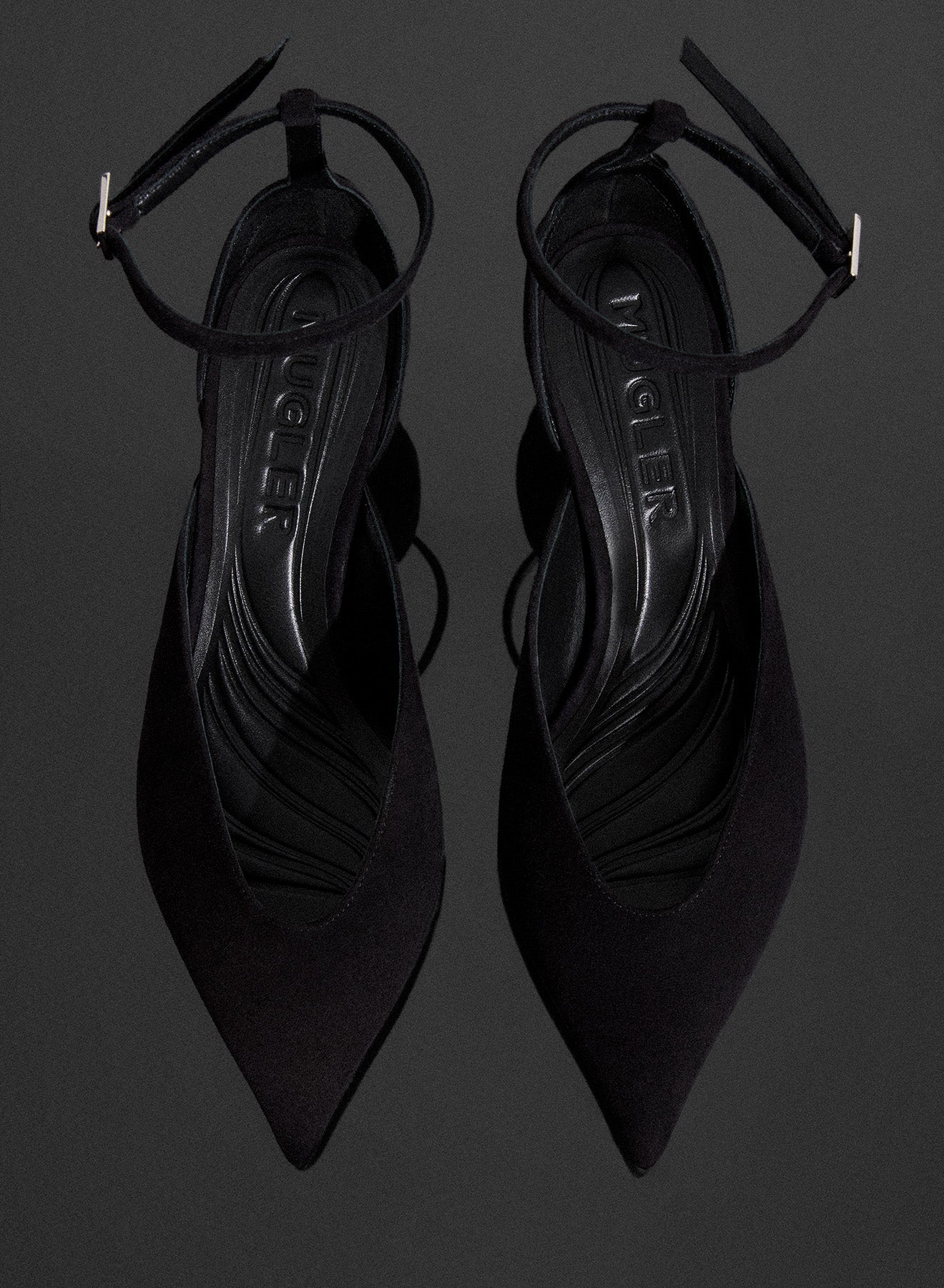 black leather strappy fang 55 mules