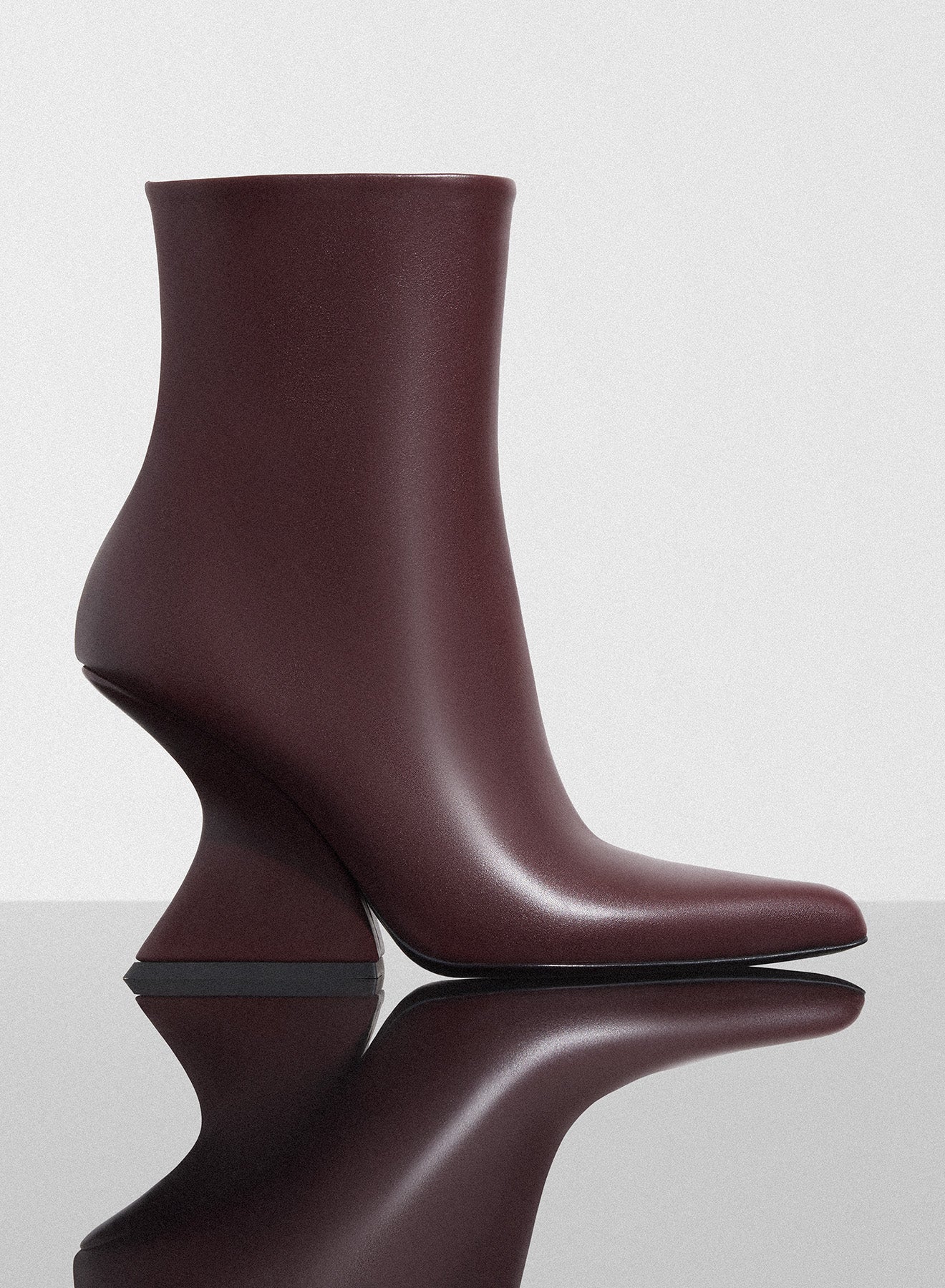 burgundy curved heel ankle boots
