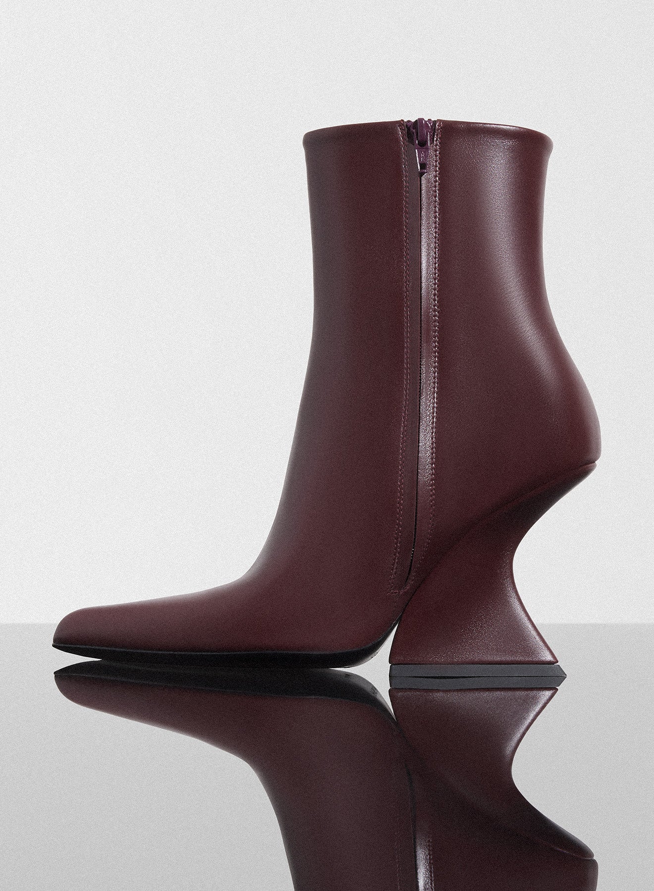burgundy curved heel ankle boots