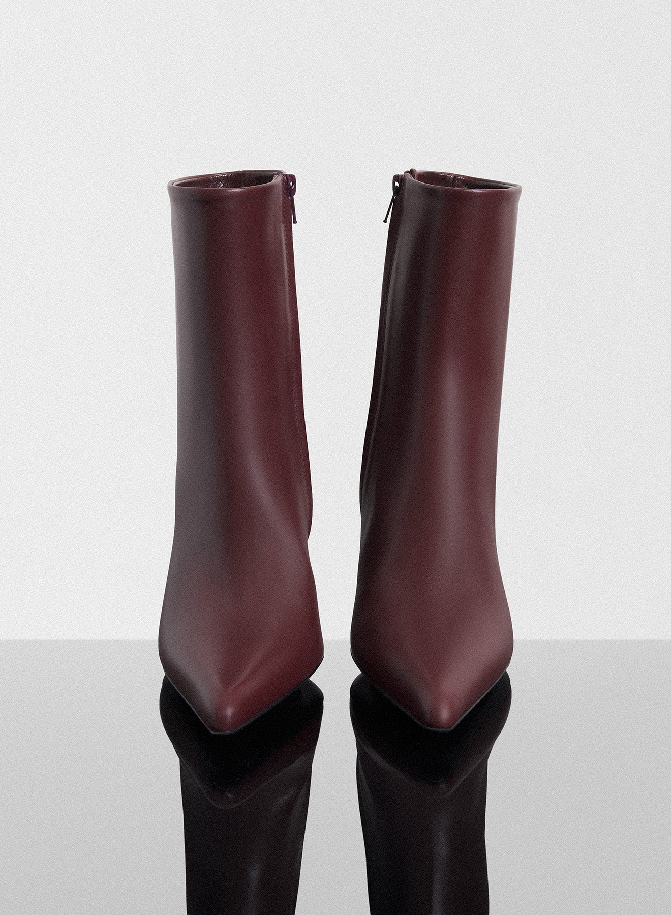 burgundy curved heel ankle boots