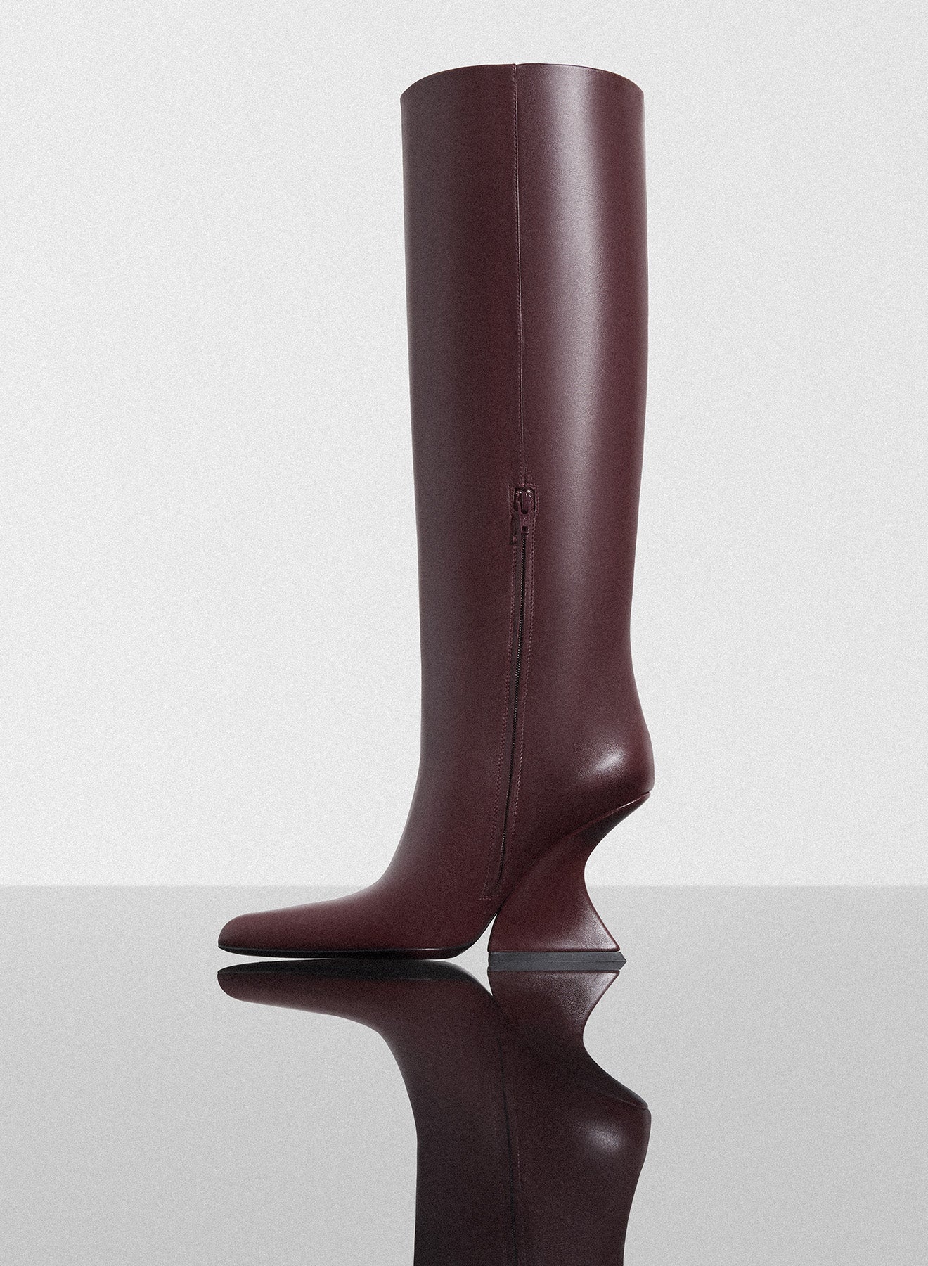 burgundy curved heel knee-high boots