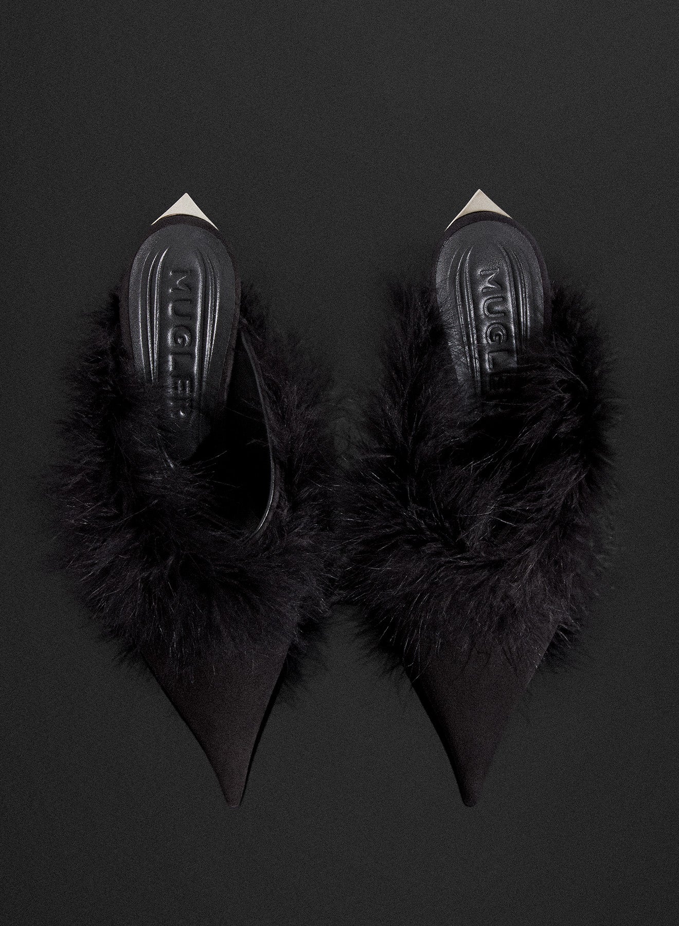 black marabou Fang 95 mules