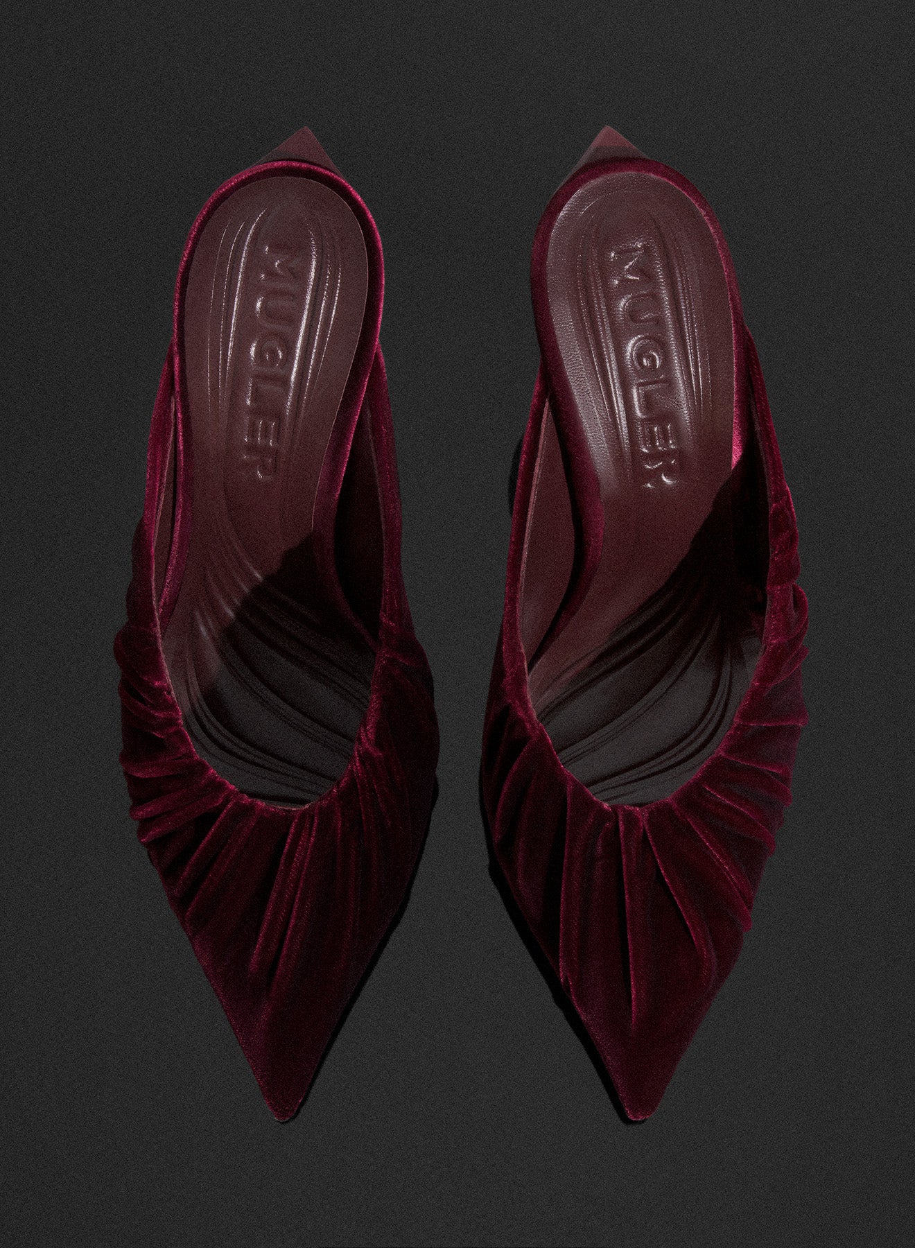 burgundy draped Fang 95 mules