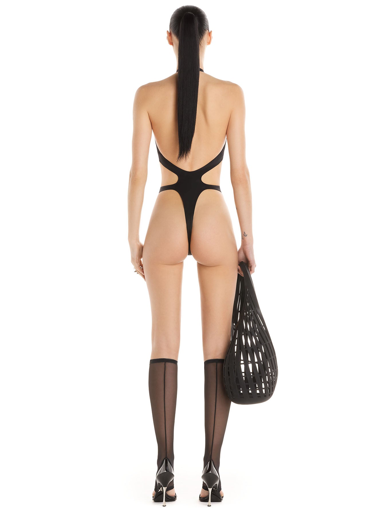 black cut-out one-piece