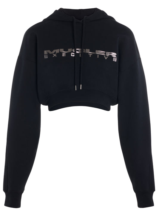 black cropped mugler executive hoodie
