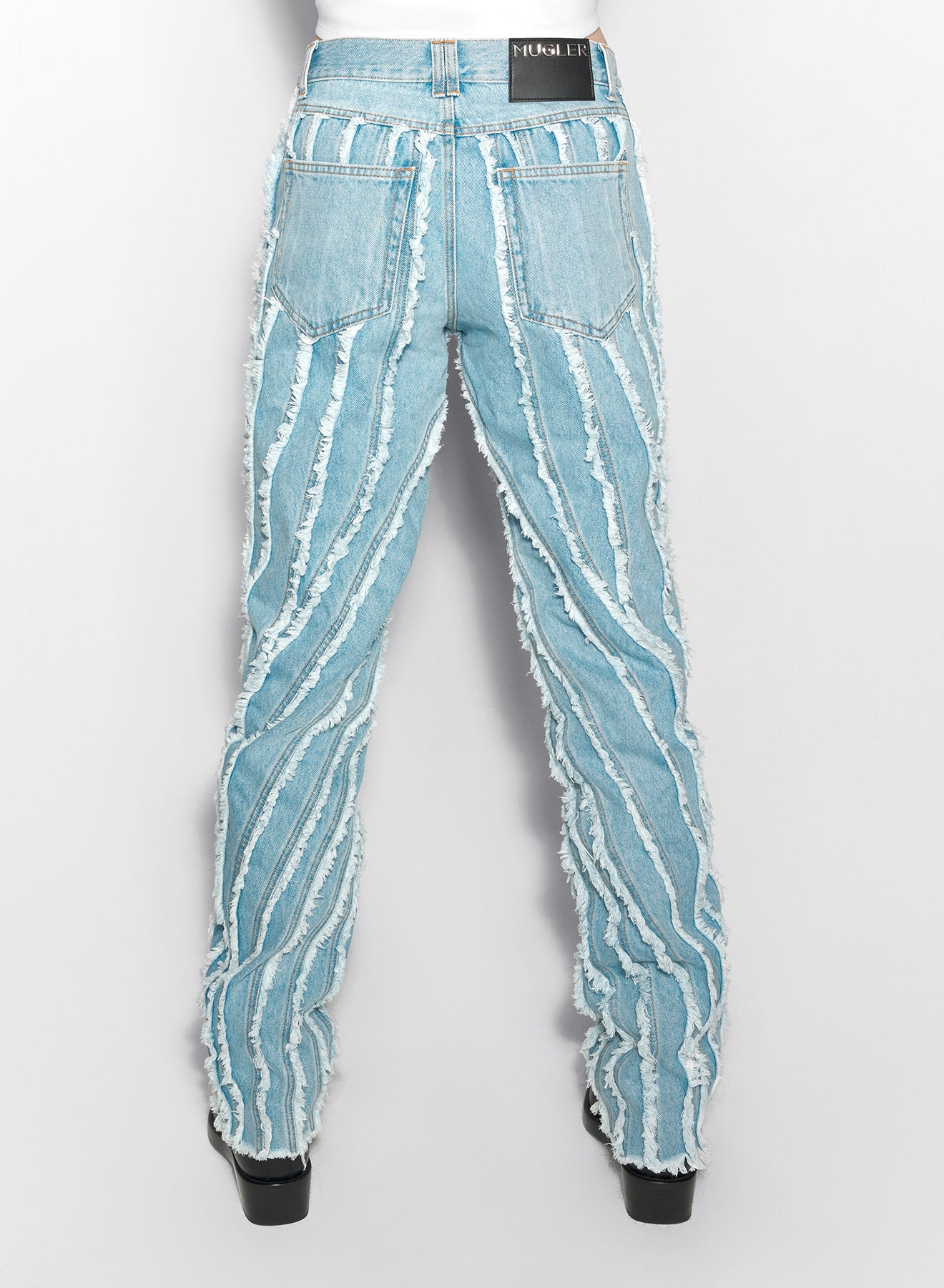 blue raw edge spiral baggy jeans