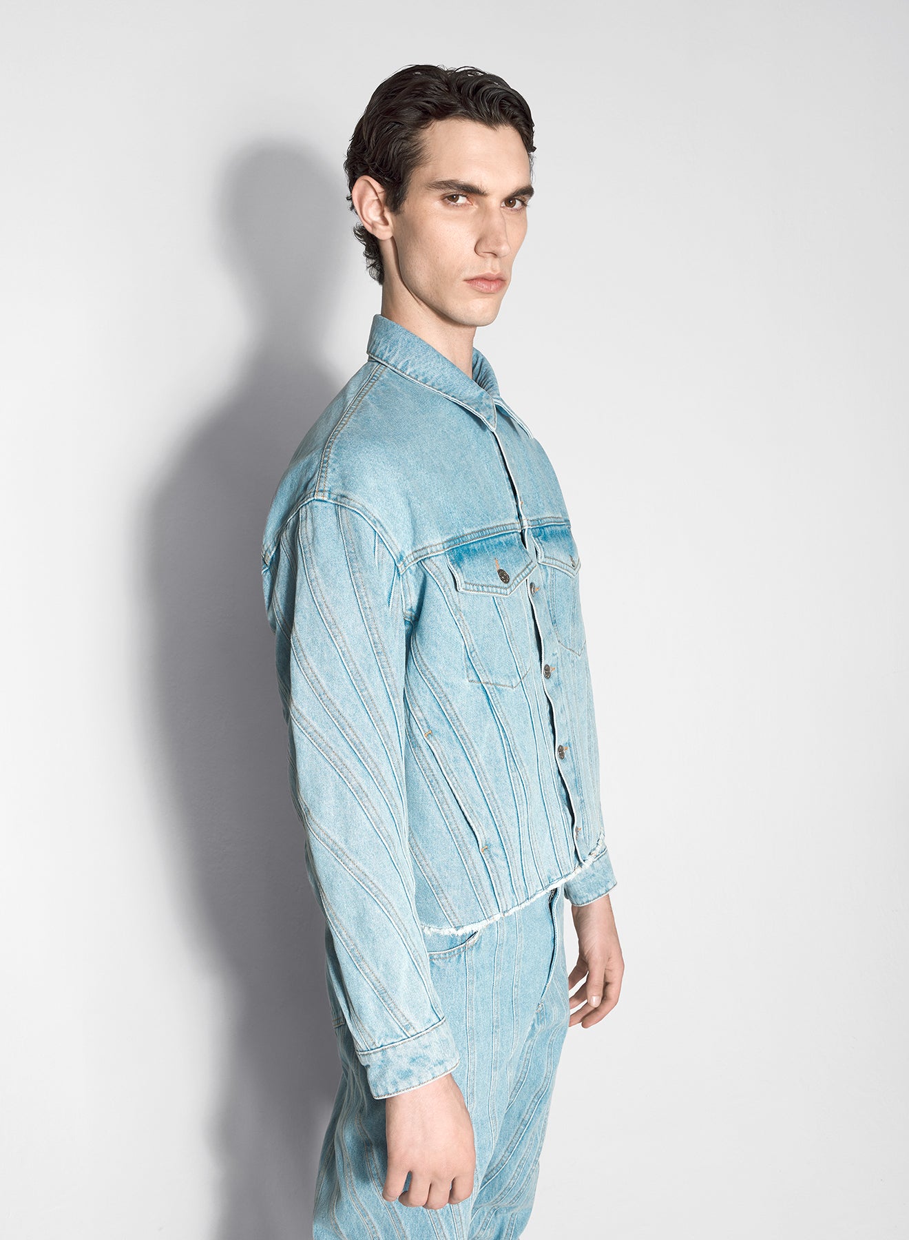 light blue spiral denim jacket