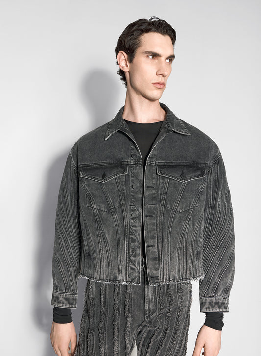 washed black spiral denim jacket