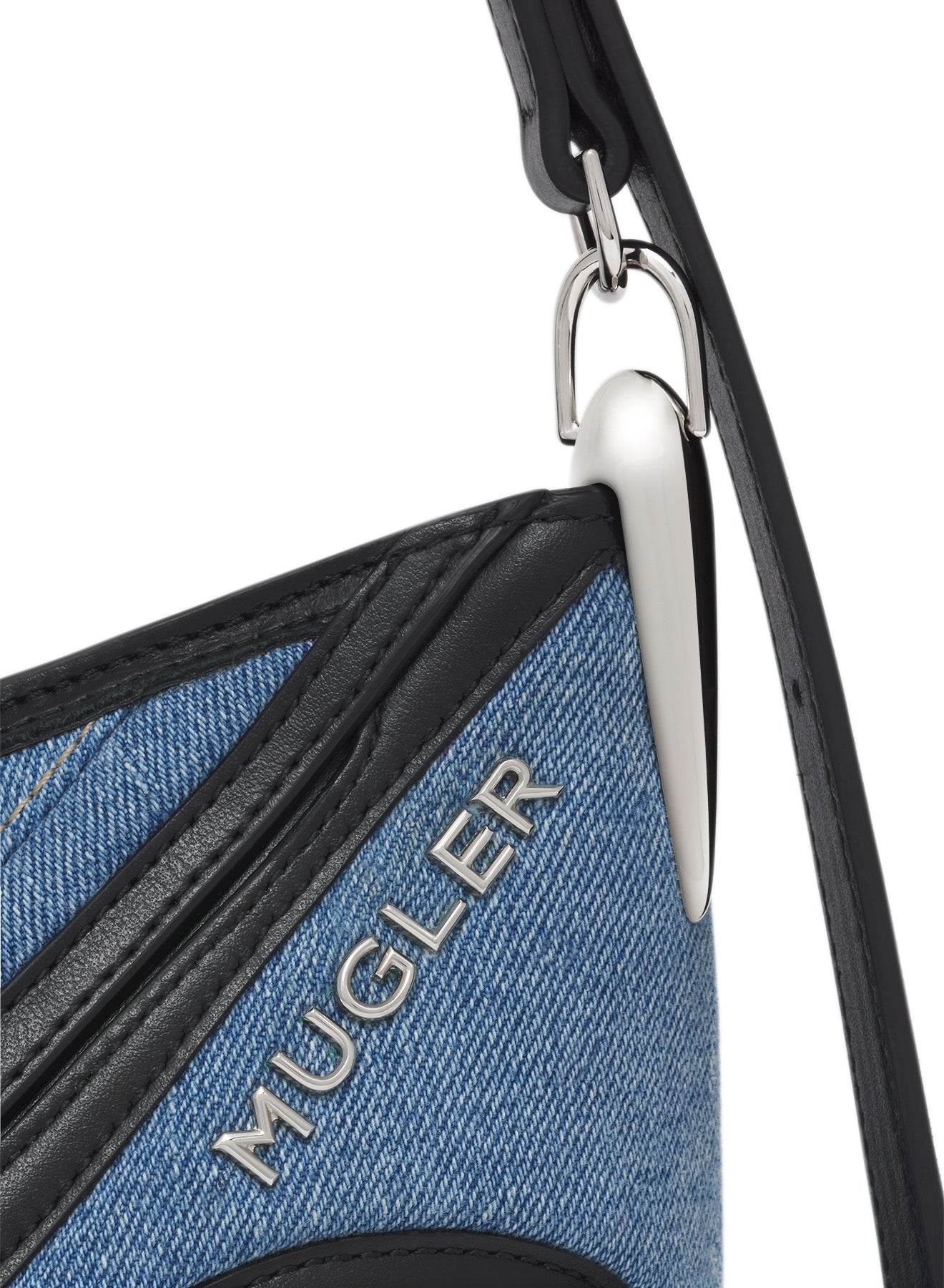 Leather And Denim Shoulder Bag in Blue - Mugler