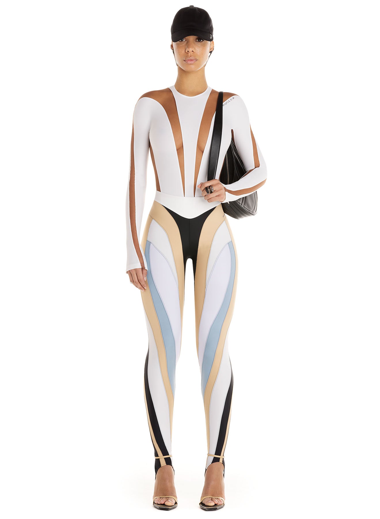 Mugler Women's Cut Out Illusion Bodysuit in Beige