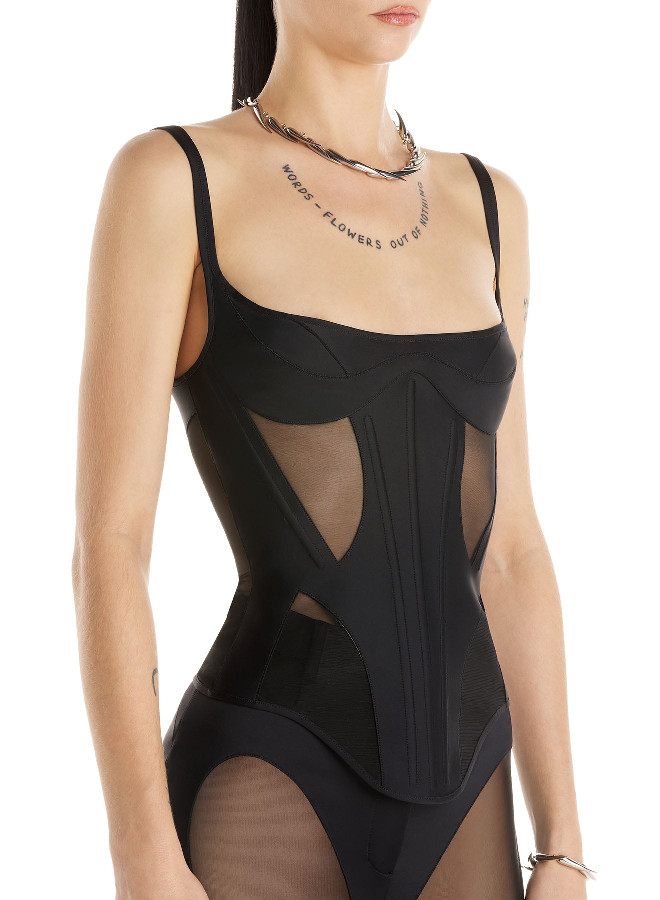 black bonded illusion corset