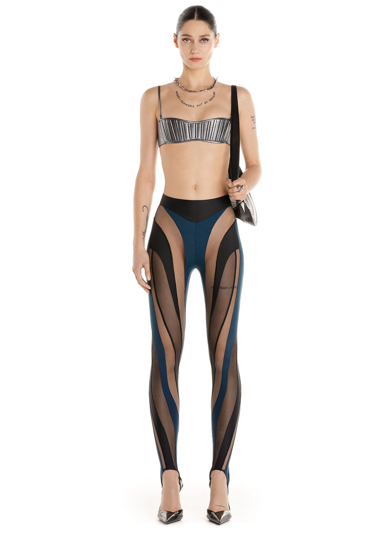 Beige Spiral panelled leggings - women - MUGLER
