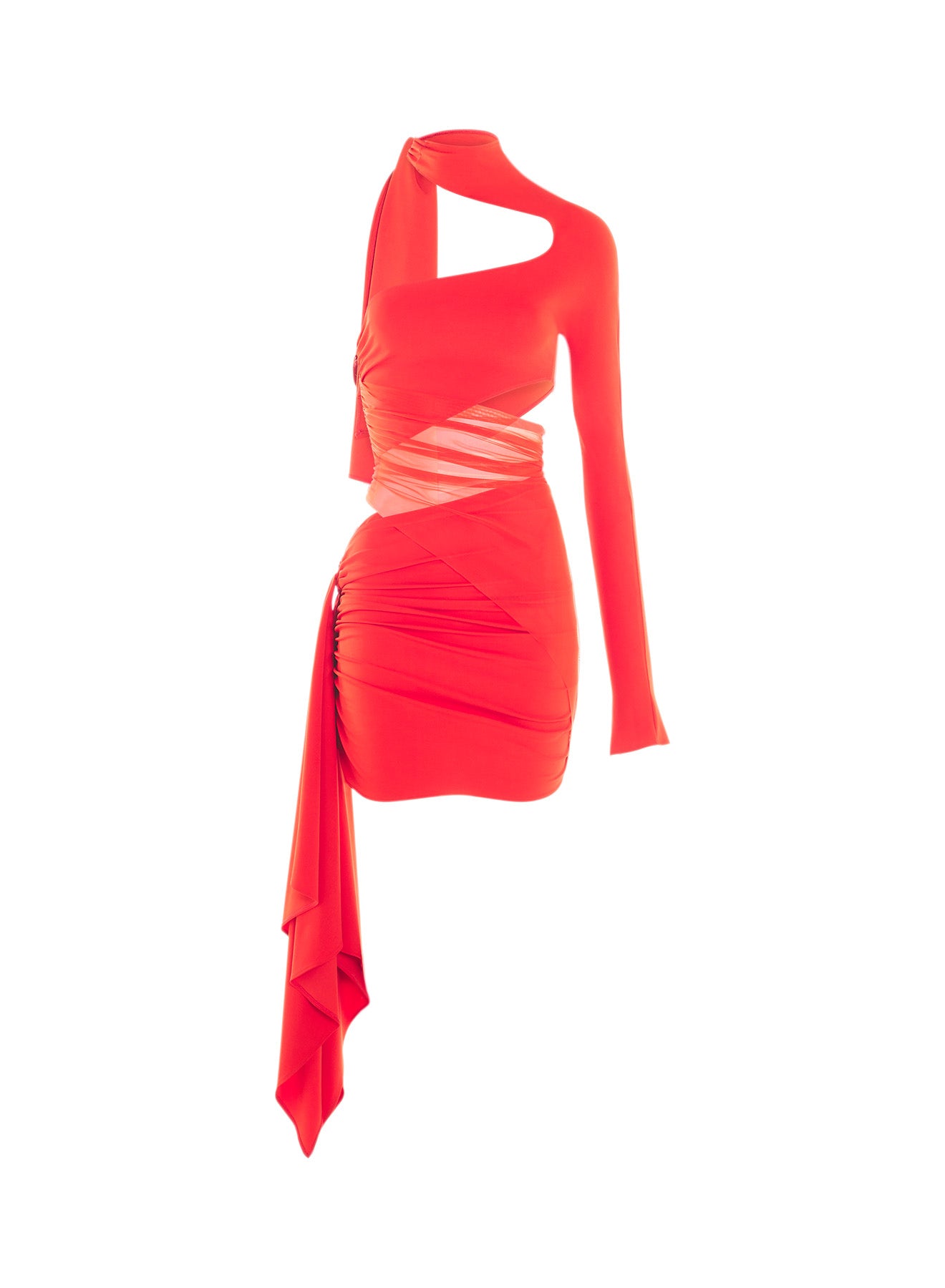 red cut-out illusion dress